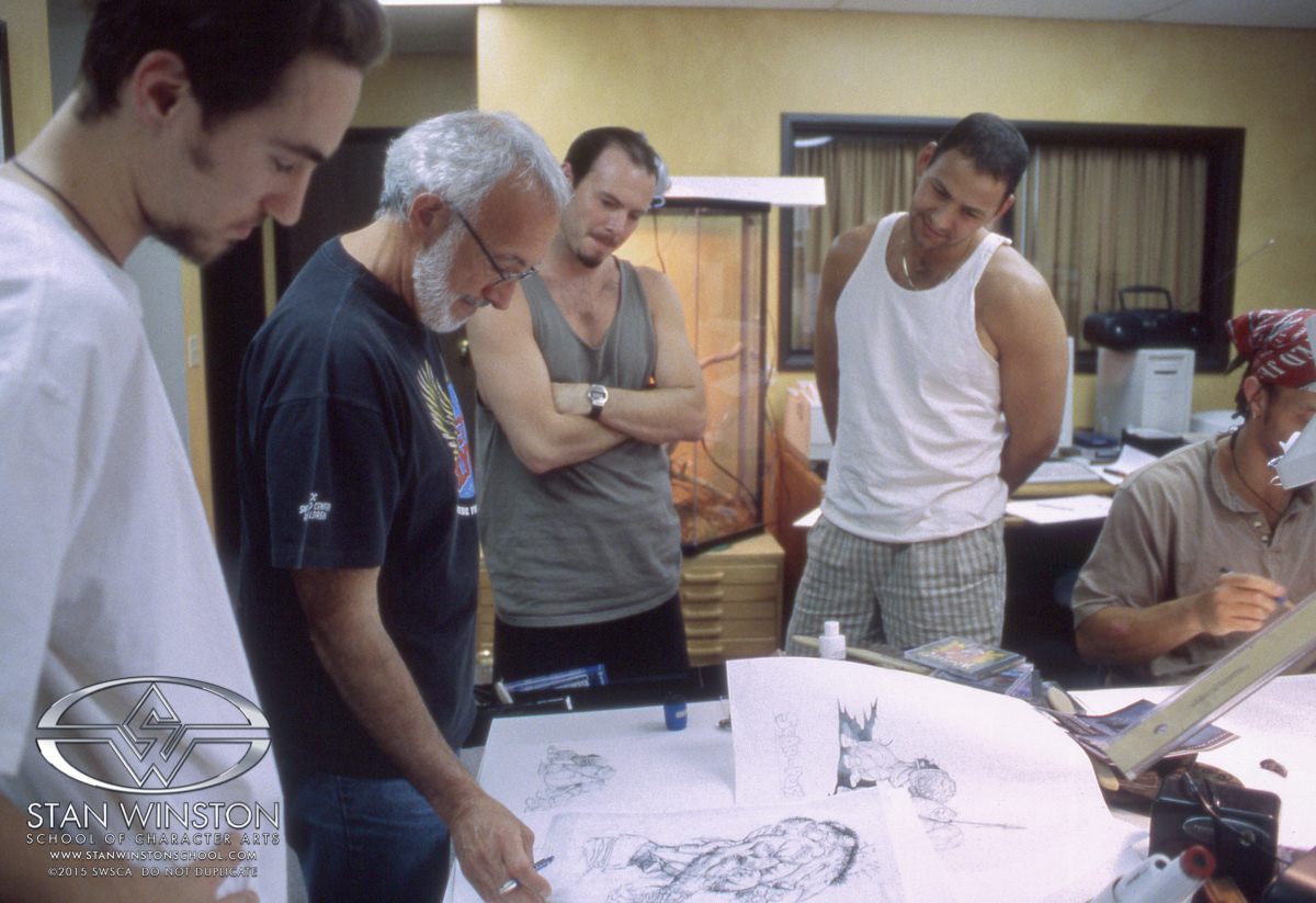 Stan Winston going through some of our early concept designs for the Gorgonites.