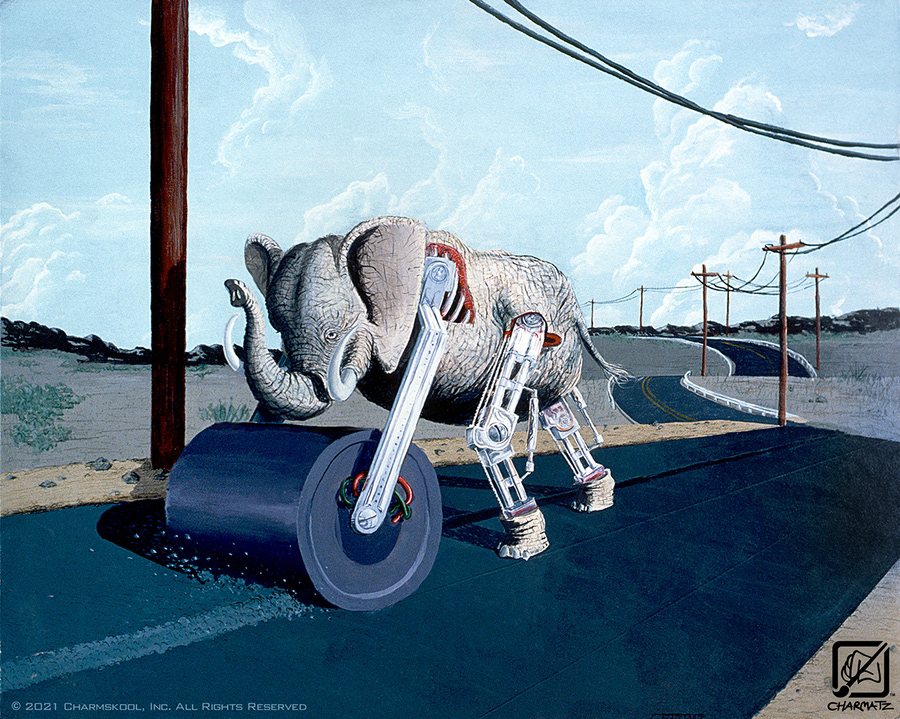 Elephant Steamroller... don't ask me where this idea came from cuz I have no idea! Acrylic on poster board.