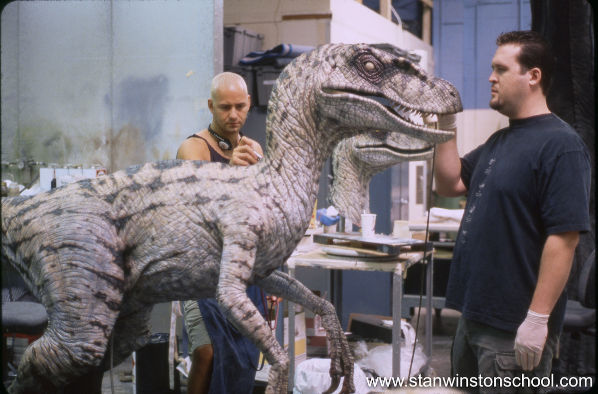 Painting the female Velociraptor puppet with Trevor L. Hensley