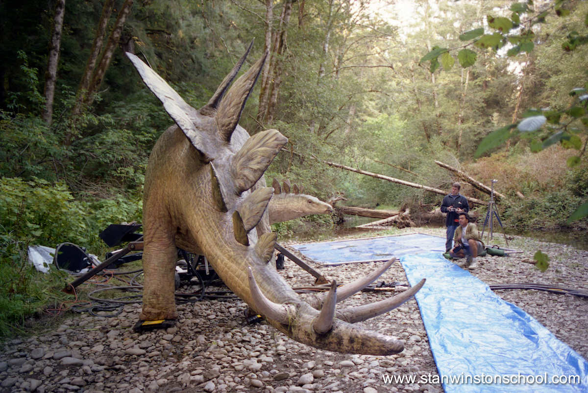 The puppet on location in Eureka, CA. Mark Maitre and Michael Ornelaz look on.
