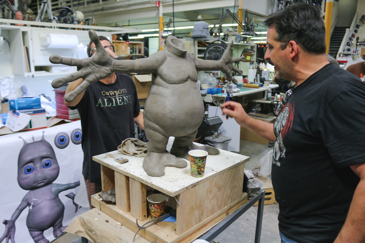 Paul Mejias and Mark Maitre sculpting the alien body...