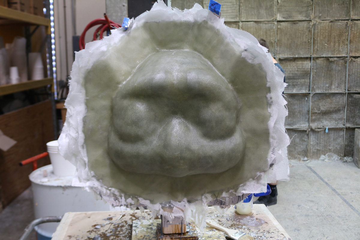The head inside it's fiberglass mold.