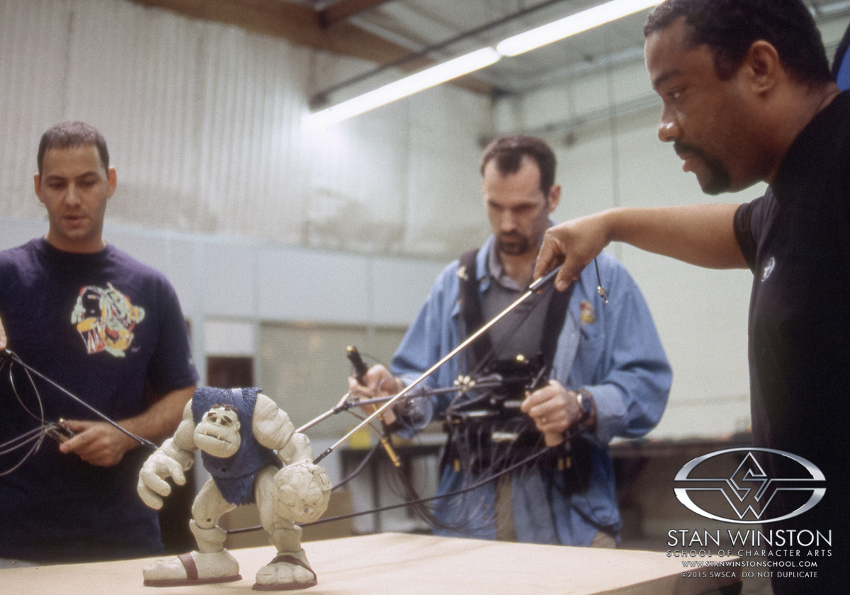 While the three of us were directly manipulating the puppet, a fourth puppeteer was off to the side moving the head and body with a radio controller.