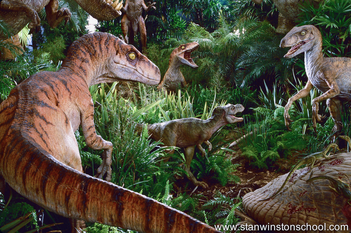 Production photo taken at the Universal Studios Lost World set.