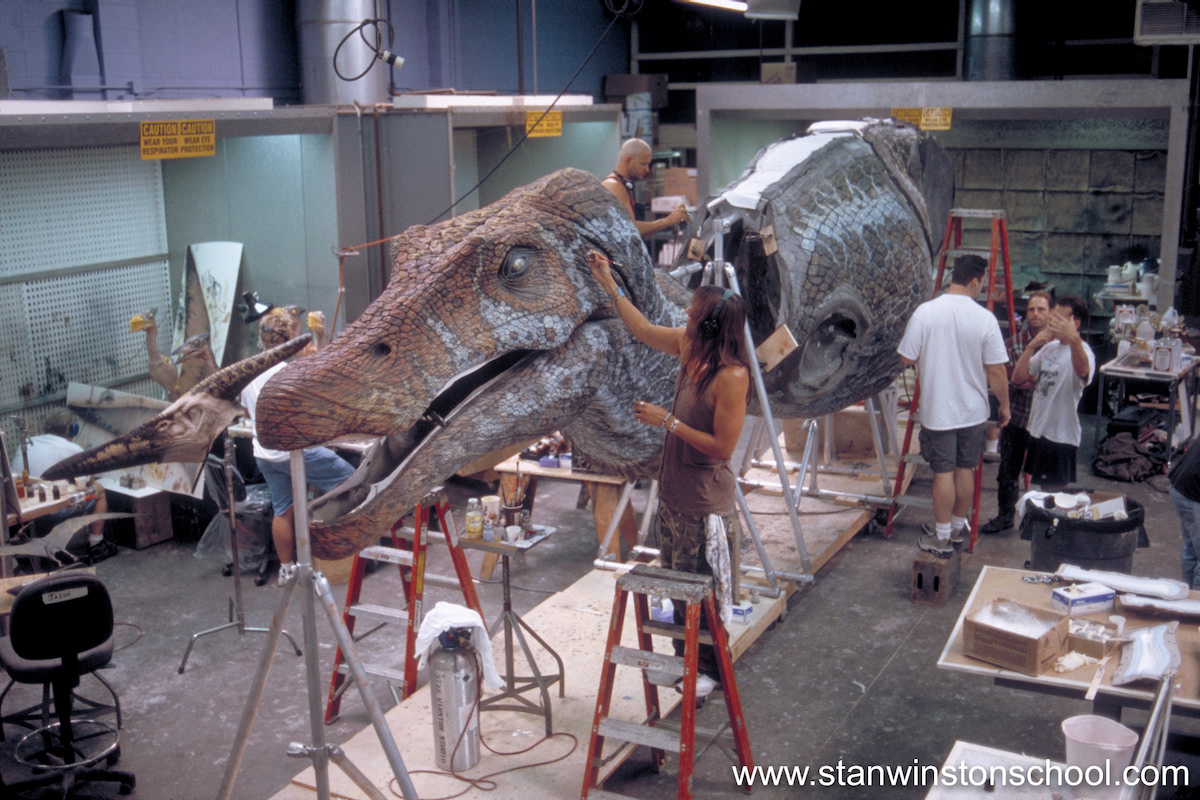 Lead artist on this dino, Joey Orosco painting the Spinosaurus head and neck while I paint on the body and legs with Trevor L. Hensley and John Cherevka.