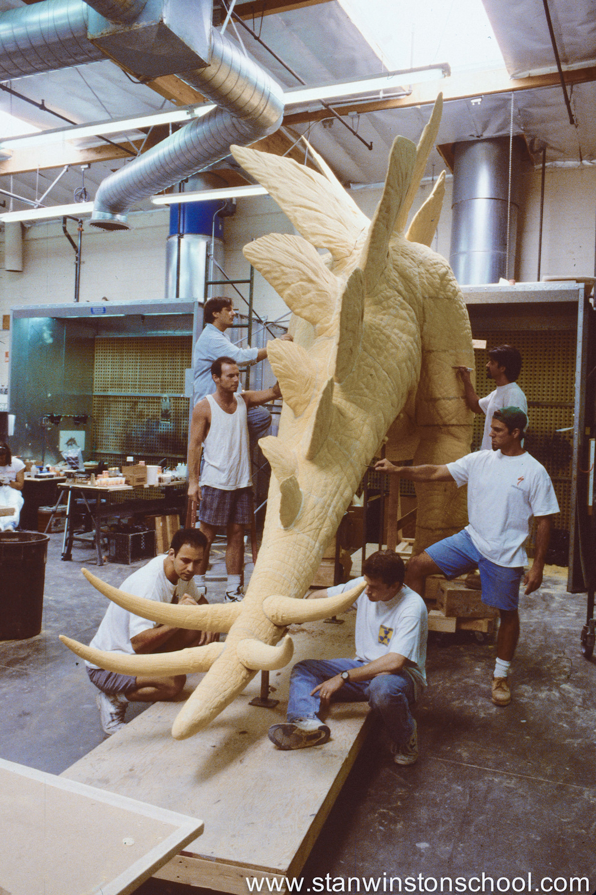The full stegosaurus sculpting team at work. Counter Clockwise from back left: Christopher Robbins, Ian Stevenson, Me, Mark Maitre, Rob Ramsdell, Paul Mejias