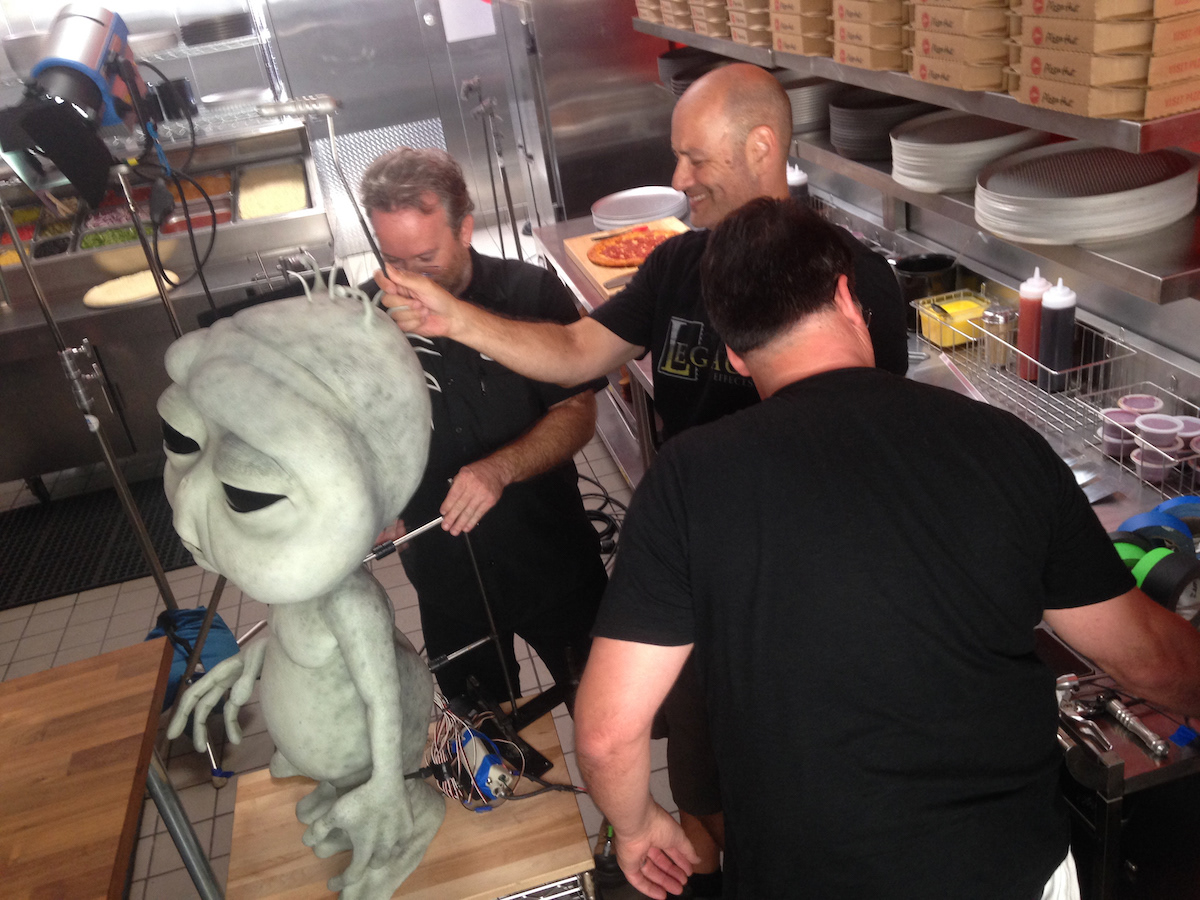 In-between shots on set with the Homesick Alien puppet.