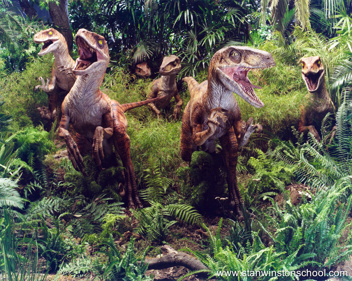 Production photo taken at the Universal Studios Lost World set.