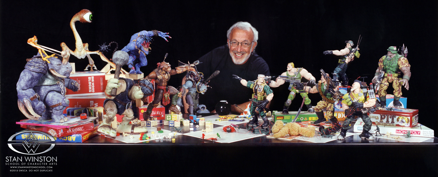 Stan Winston with all the Commando and Gorgonite characters we made for Small Soldiers.