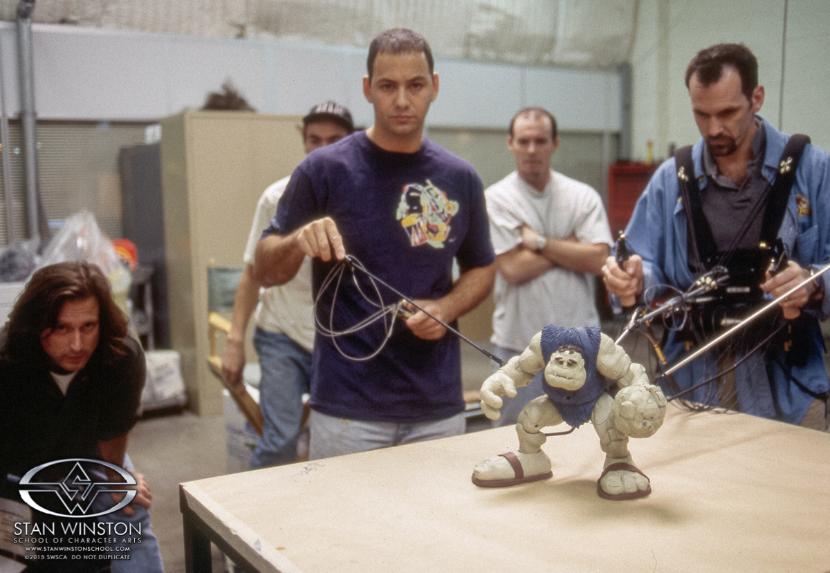 Rehearsals getting more intense. Unfortunately this particular puppet type, the walking Slamfist, was never used in the film.