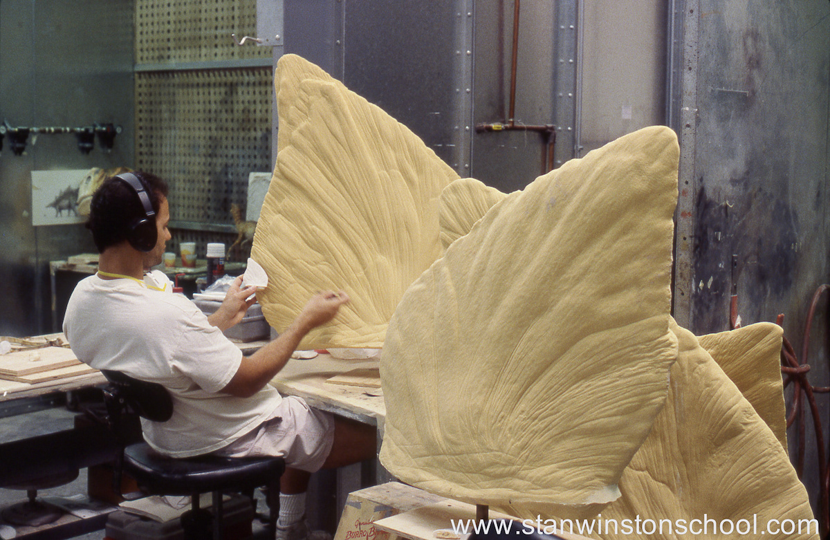 Sculpting details into the full sized foam back plates.