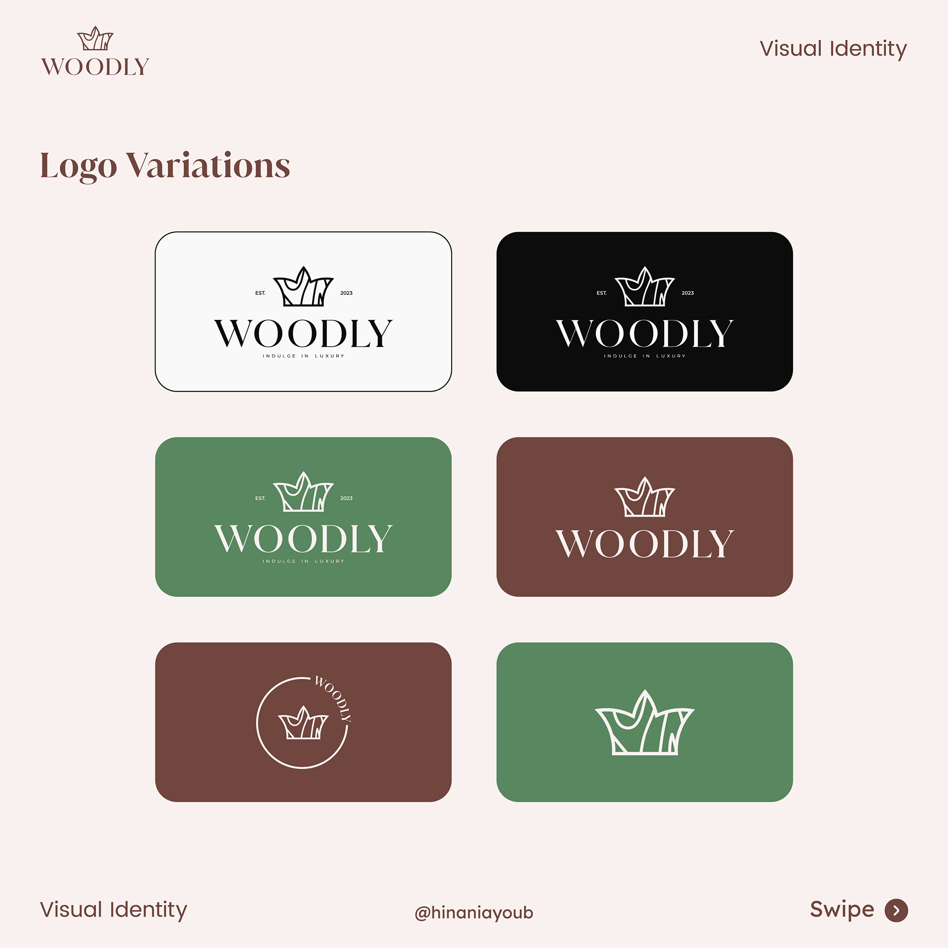 Woodly logo variations showcasing different color combination