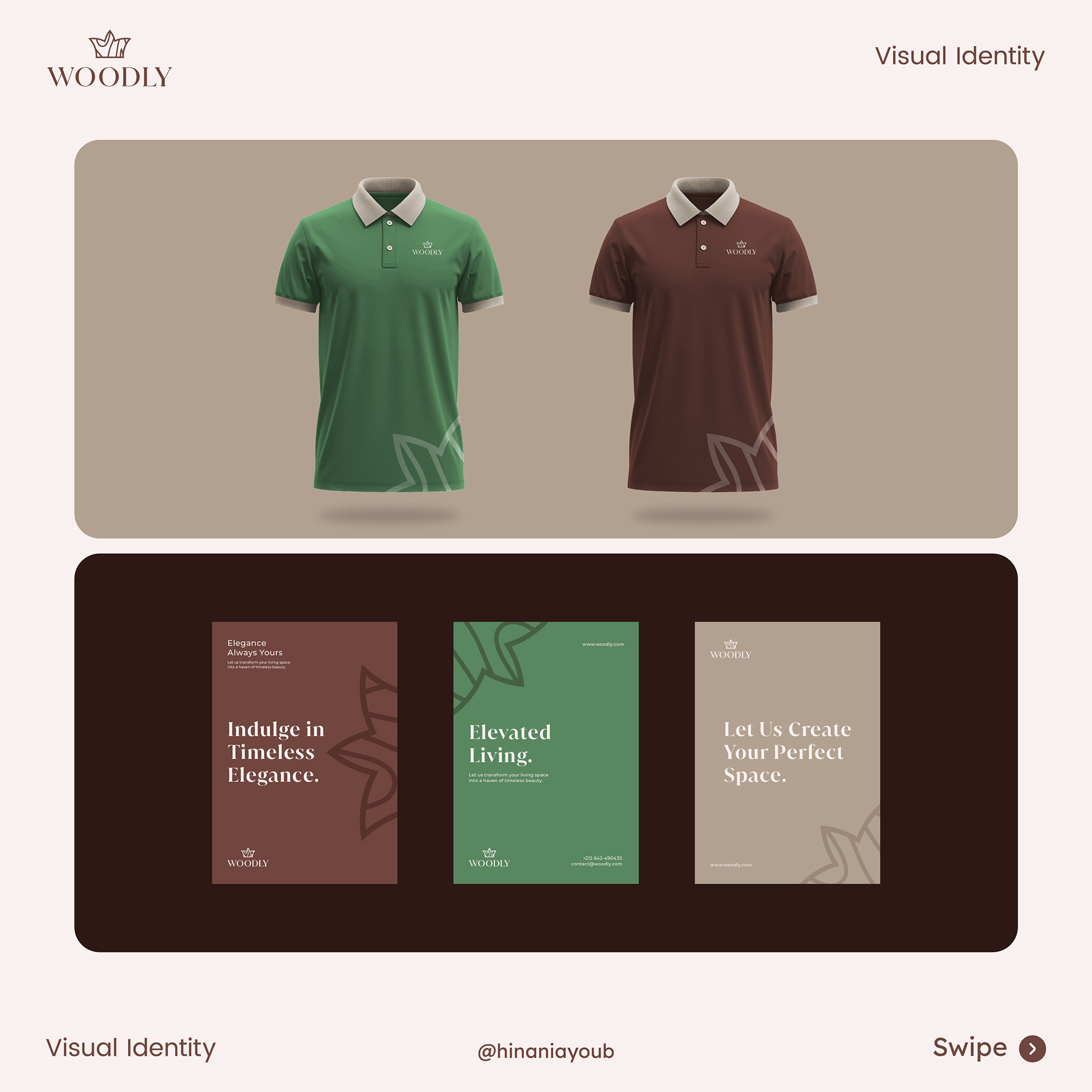 Woodly brand apparel and merchandise design mockup.
