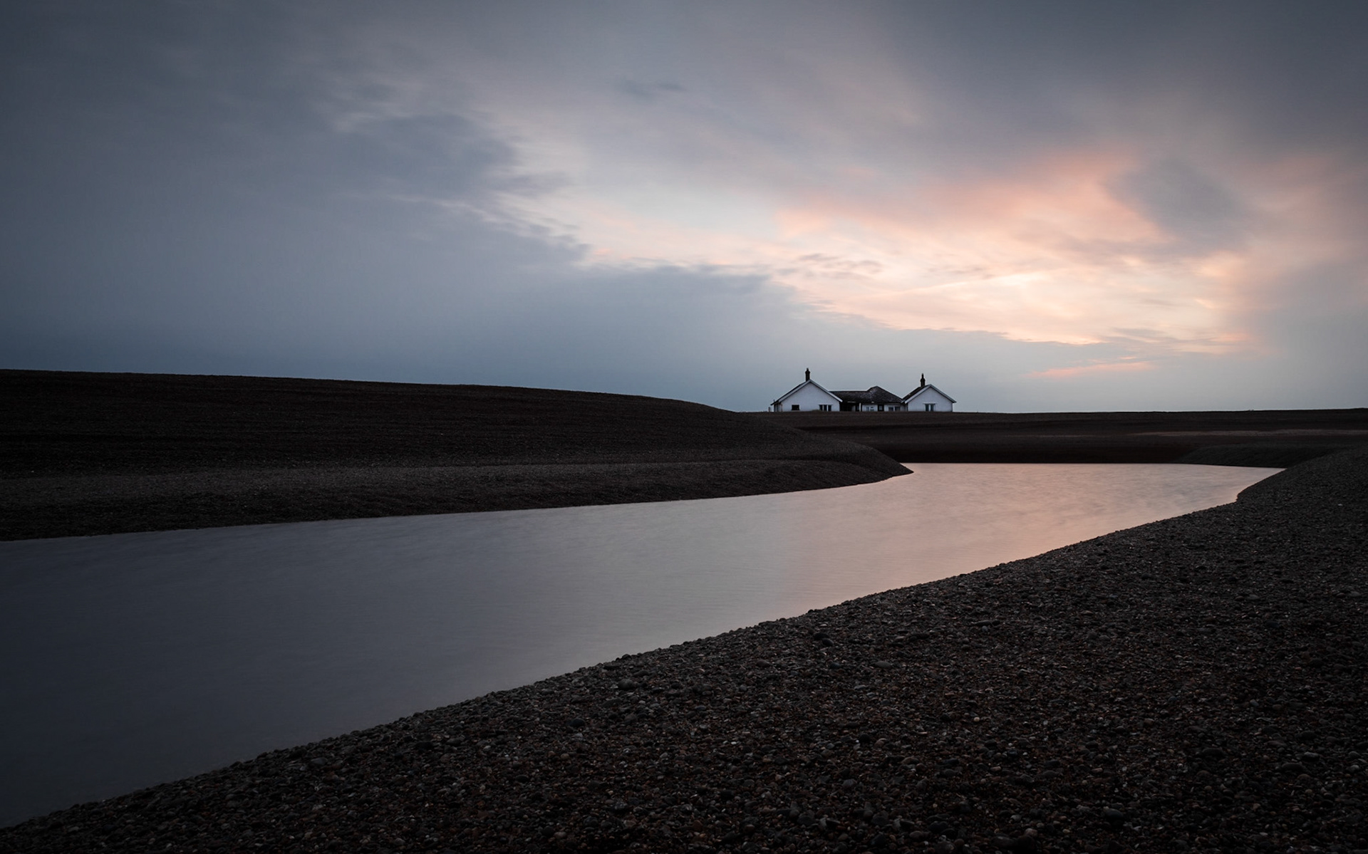 Coastguard cottage at sunset, Suffolk