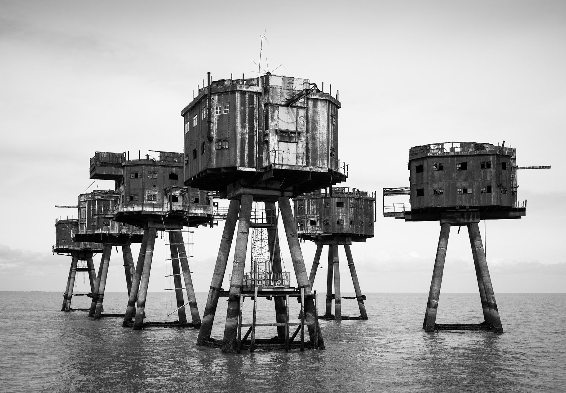 Anti-Aircraft Defence System, Black and white, Thames Estuary, England, U.K