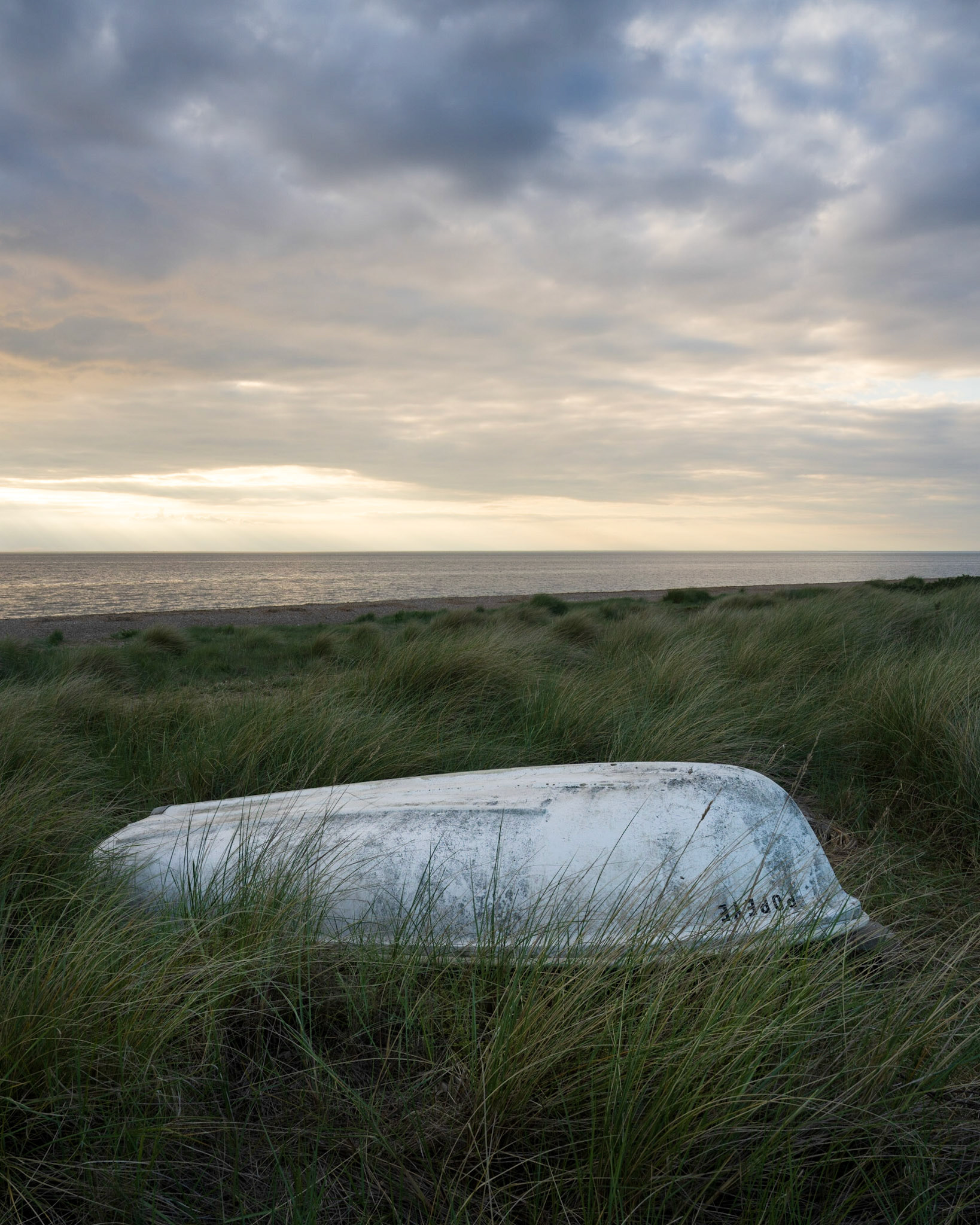 Abandoned boat sat amongst reeds, Norfolk