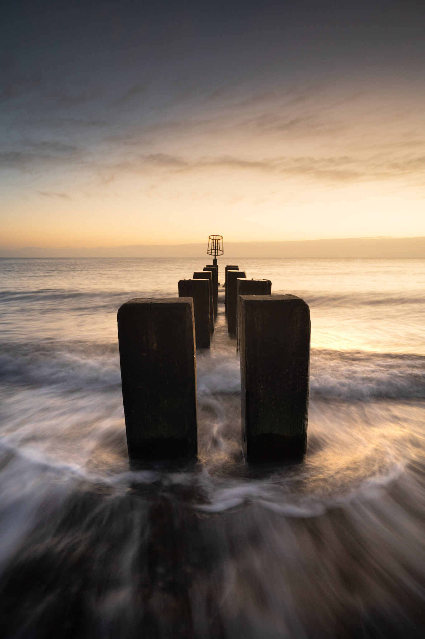 Sea defences at sunrise, Norfolk