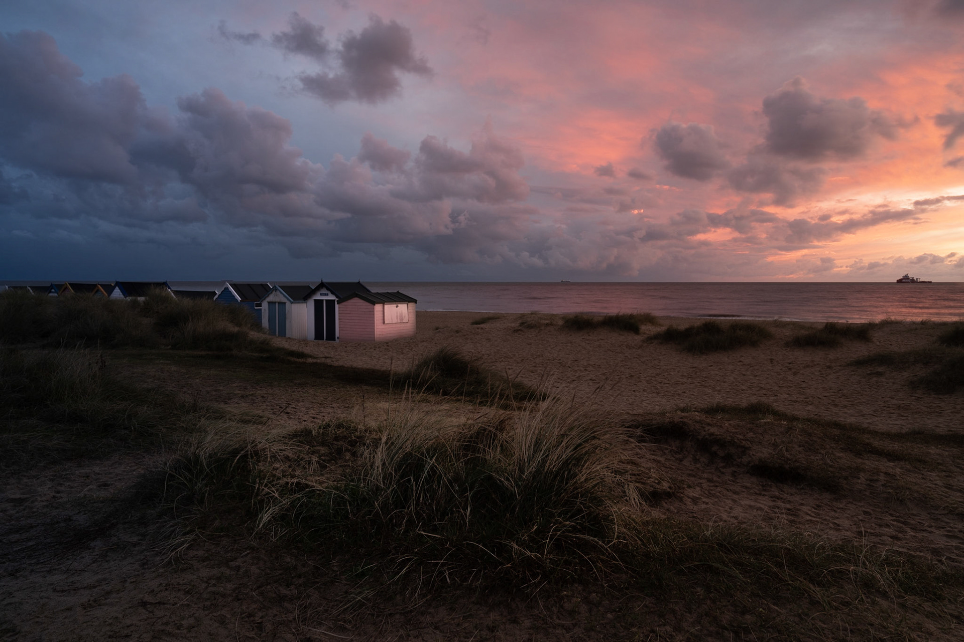 Beach huts at sunrise, Southwold, Suffolk