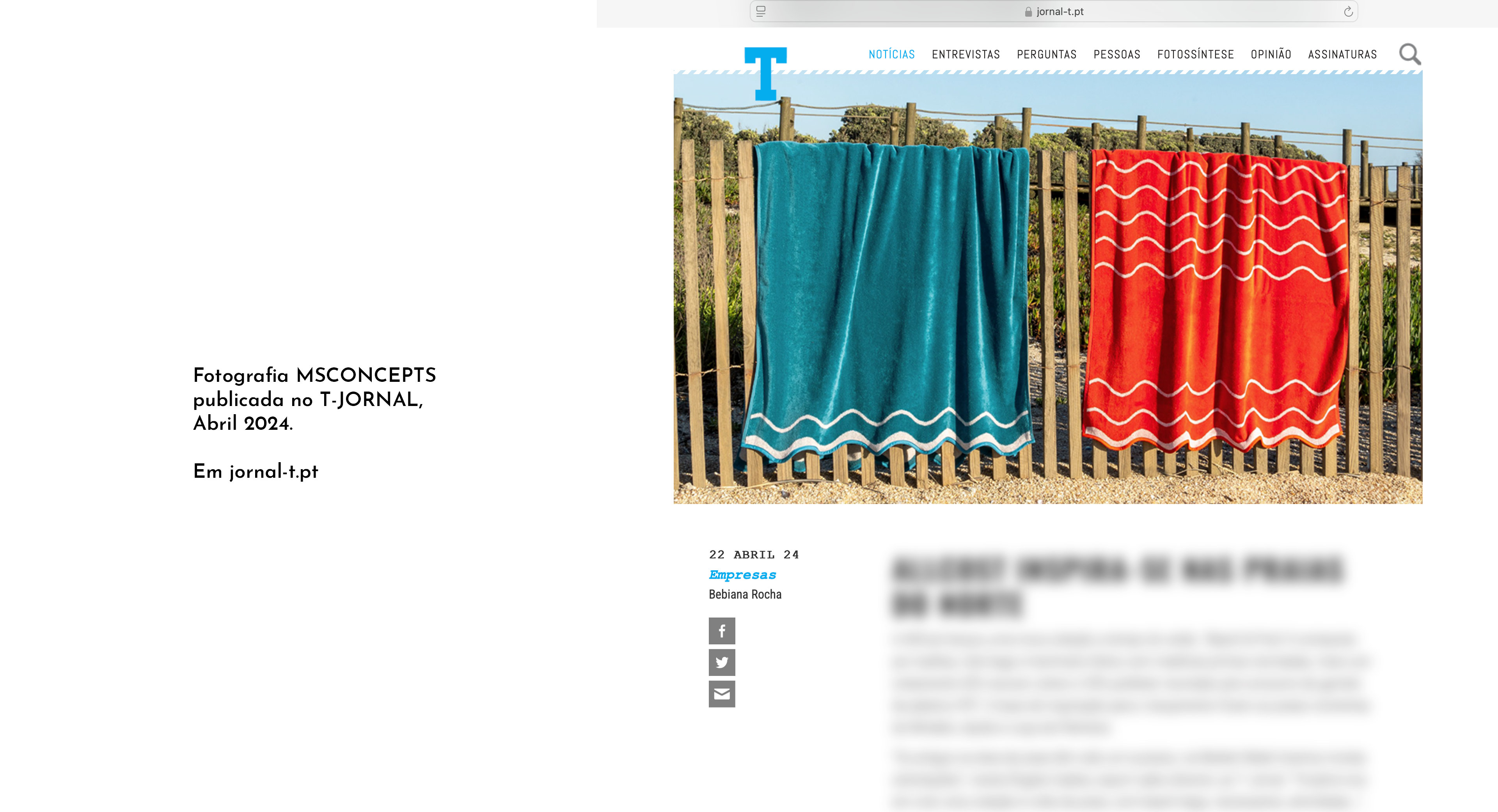 Photograph published in a feature article in T Jornal.