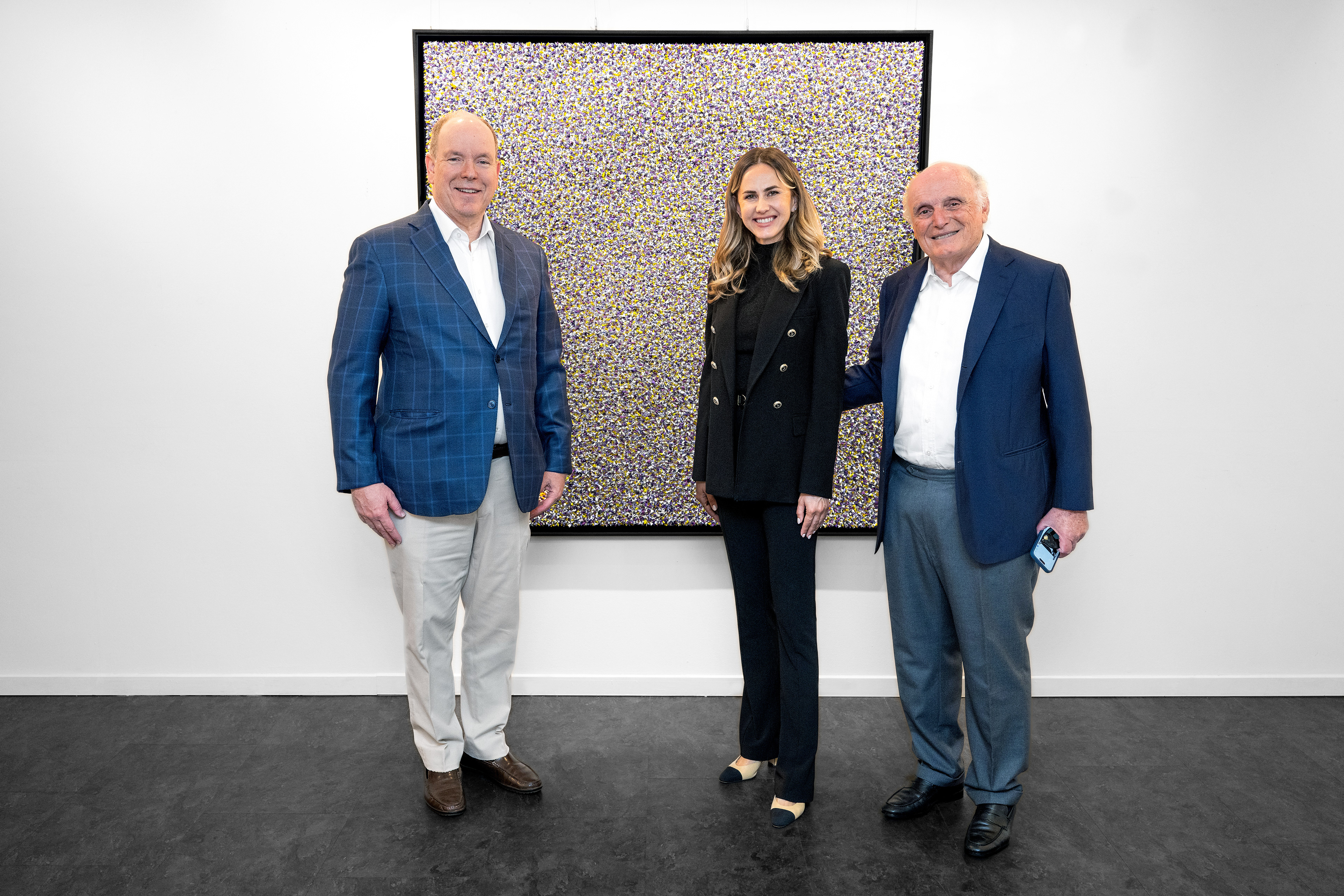 H.S.H Prince Sovereign Albert II of Monaco, M. David Nahmad, Comite l'AIAP aupres l'UNESCO, at my Art Exhibition « The Bloom », 2024, Monaco.