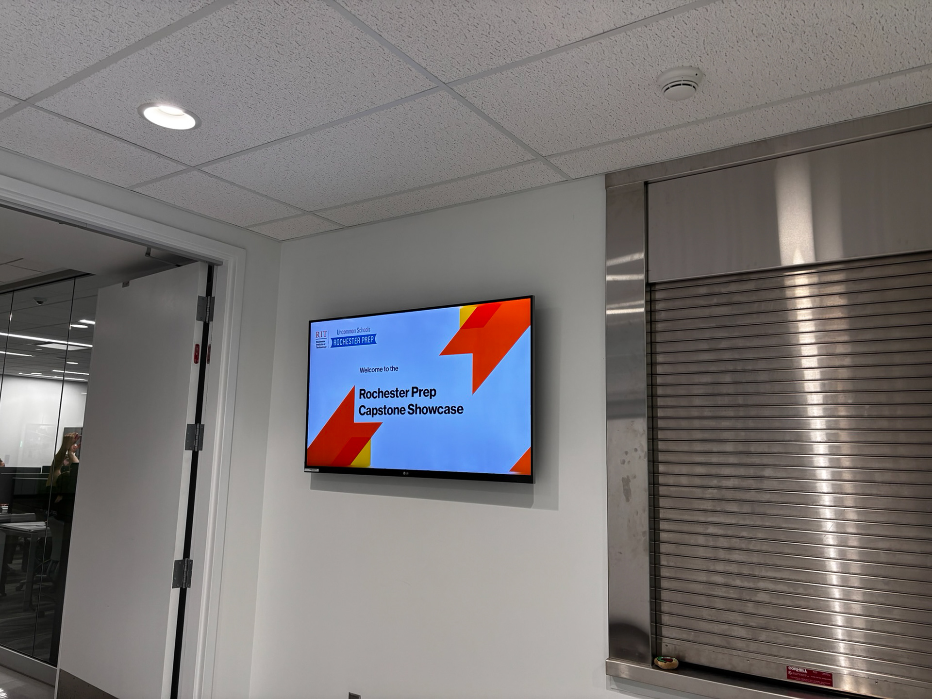 TV display at the entrance of MAGIC Center from Gannett Hall.