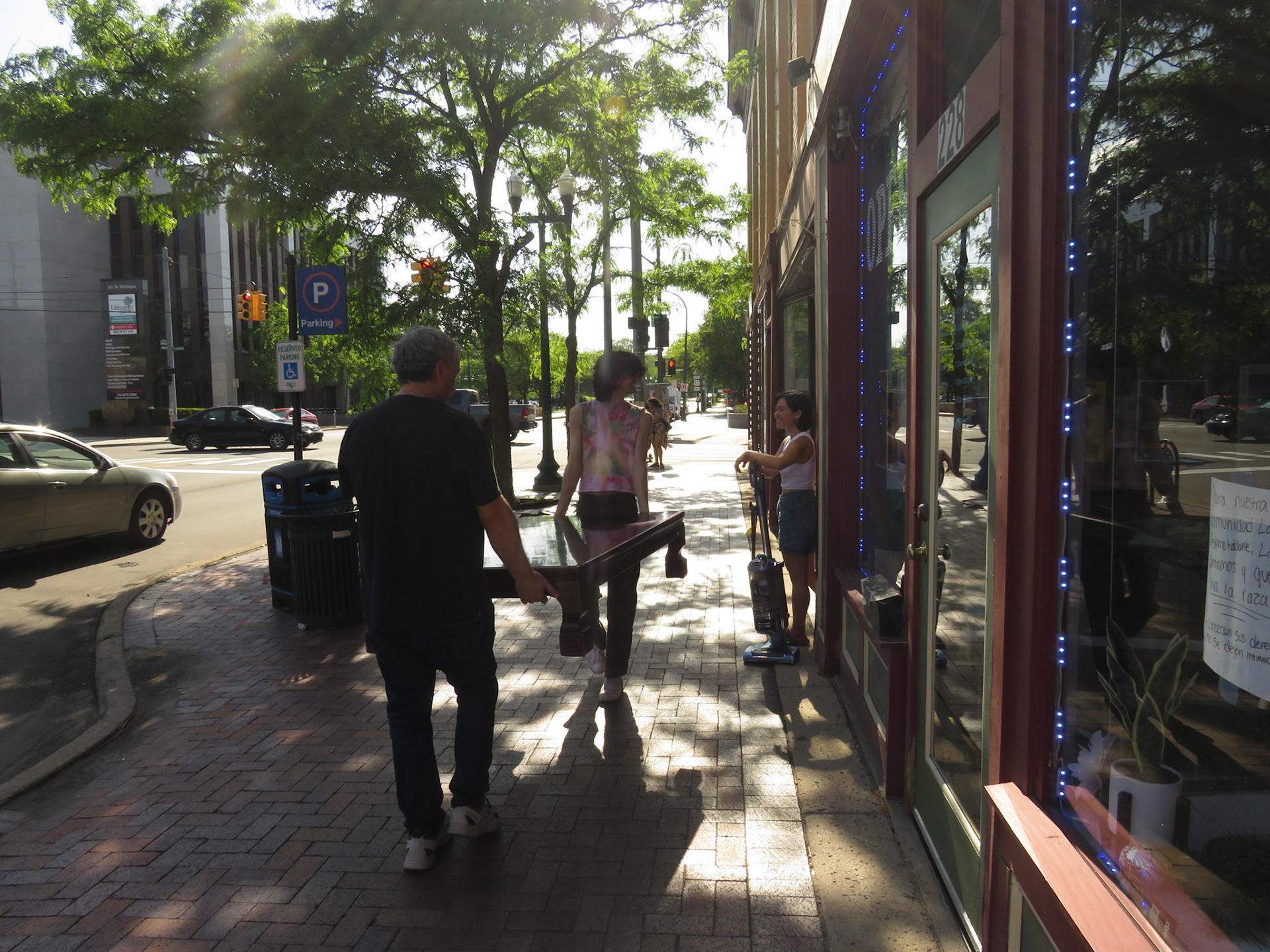 Down the street we go.