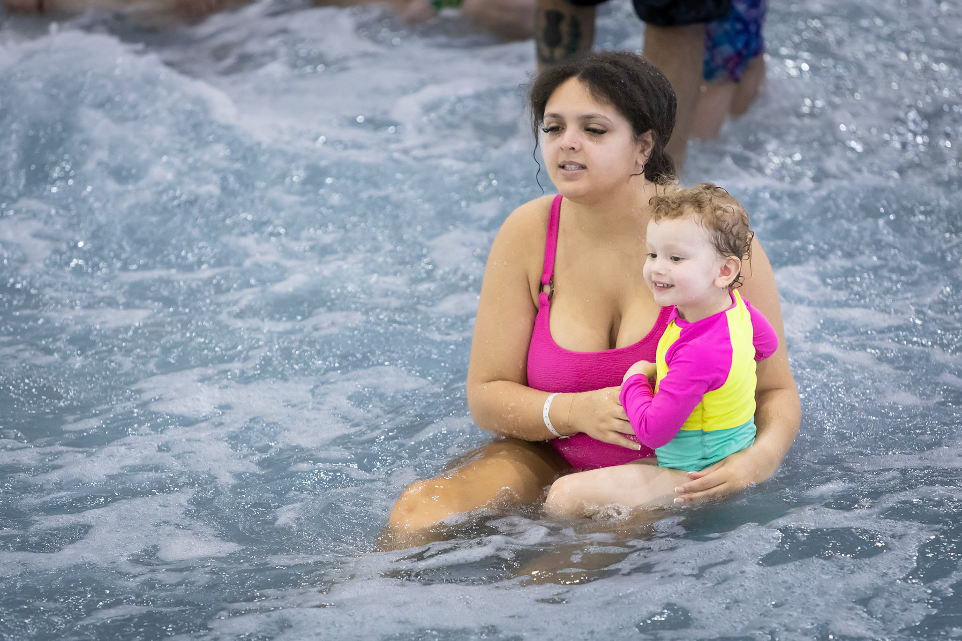 Awaiting the next big one in the wave pool at the Great Wolf Lodge in Colorado Springs