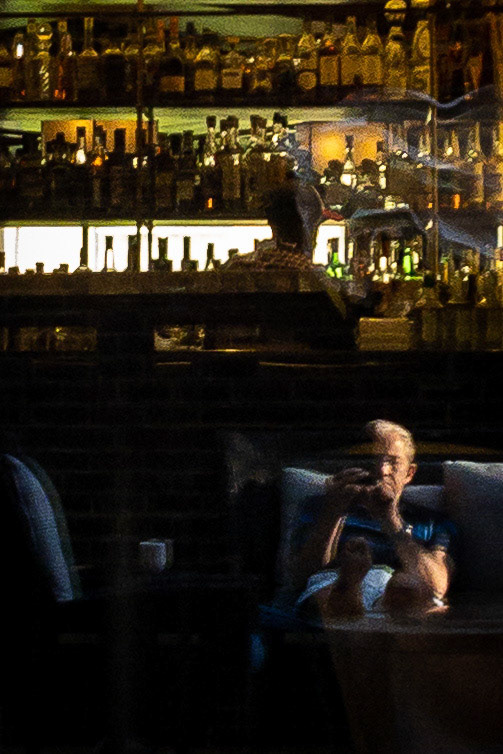 Enjoying a spring morning in the hotel courtyard as workers prepare for opening