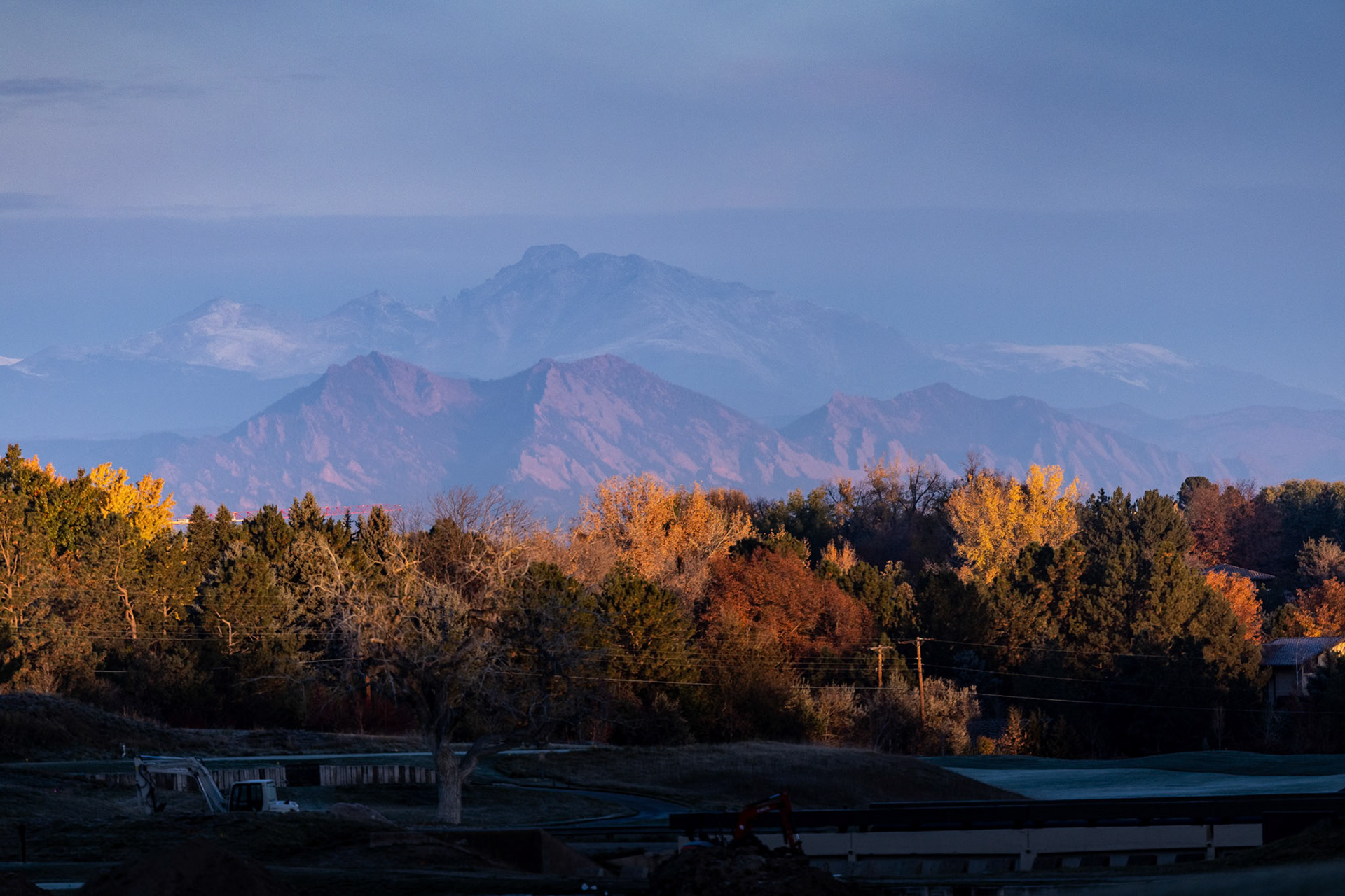 The Flatirons and Long's Peak during a late-October sunrise