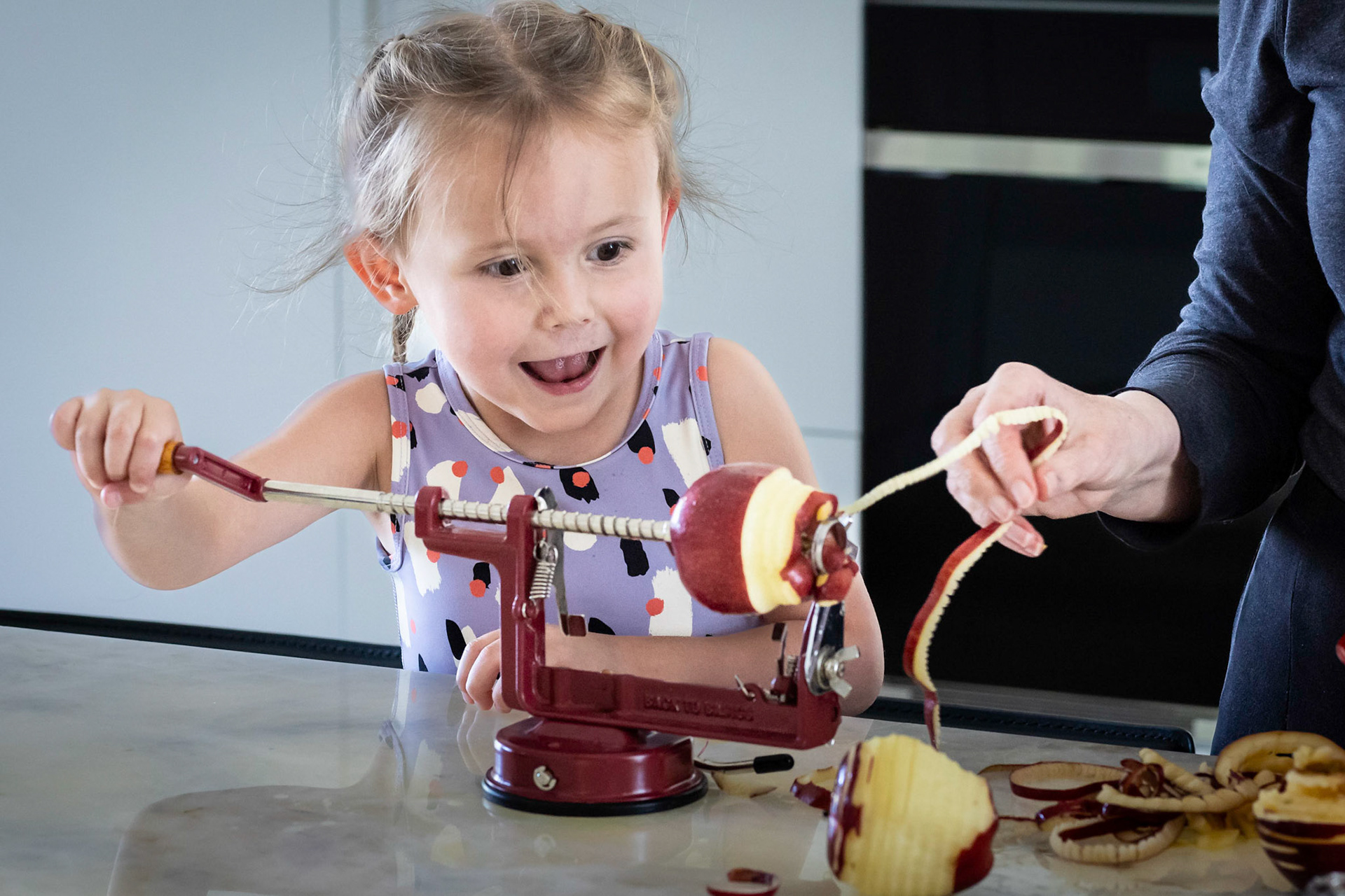 Peeling apples for the first time with Me-me