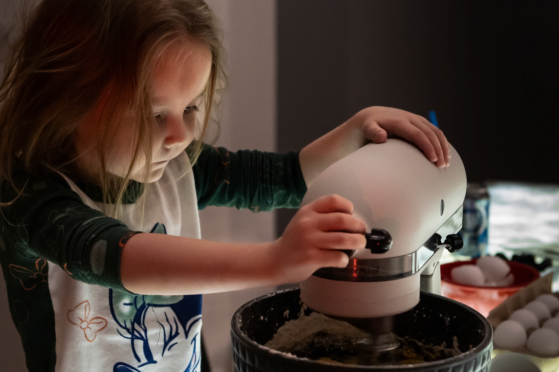 Making breakfast with Mimi in the early morning twilight
