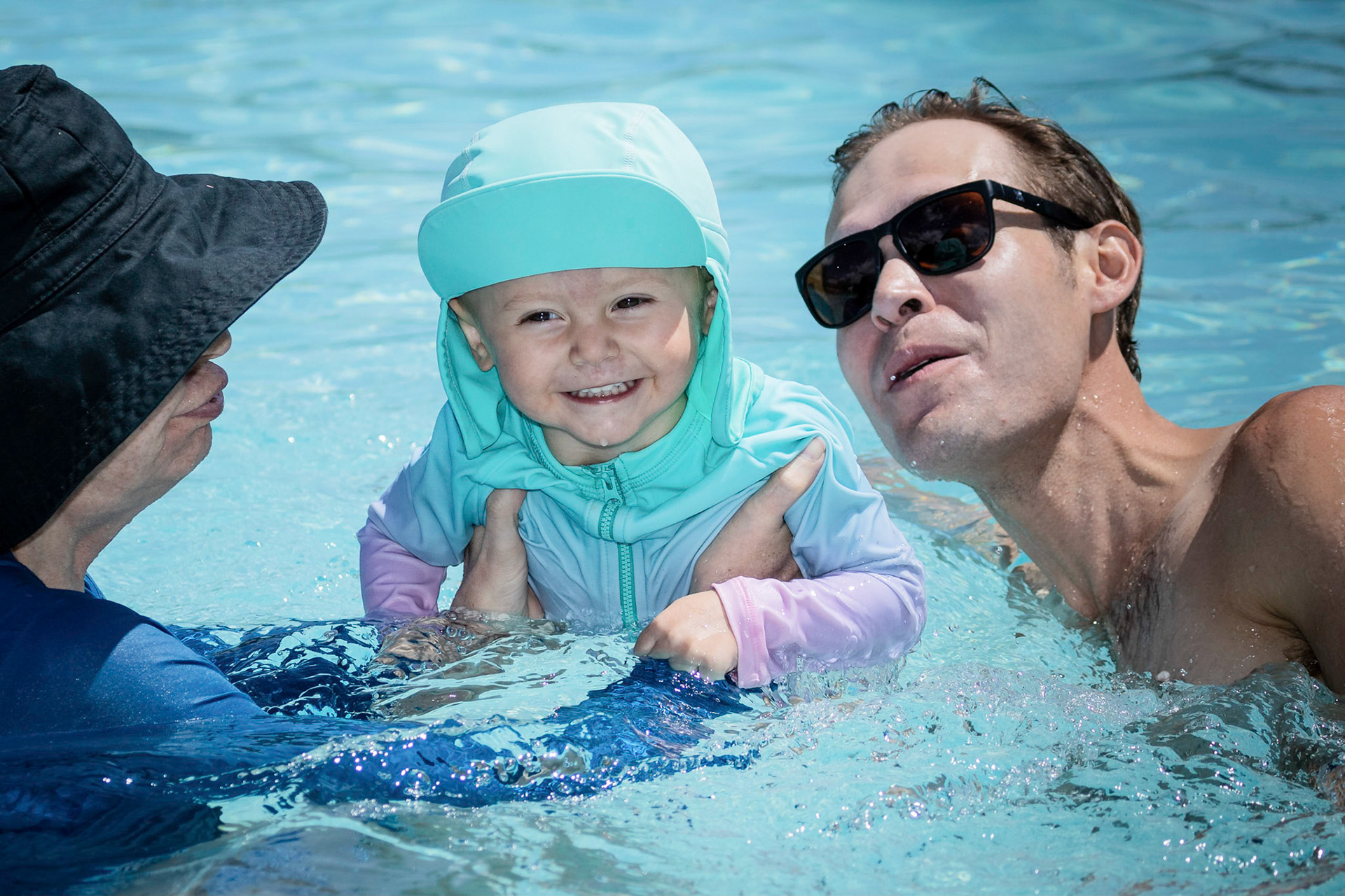 Pool time with dad and grandma