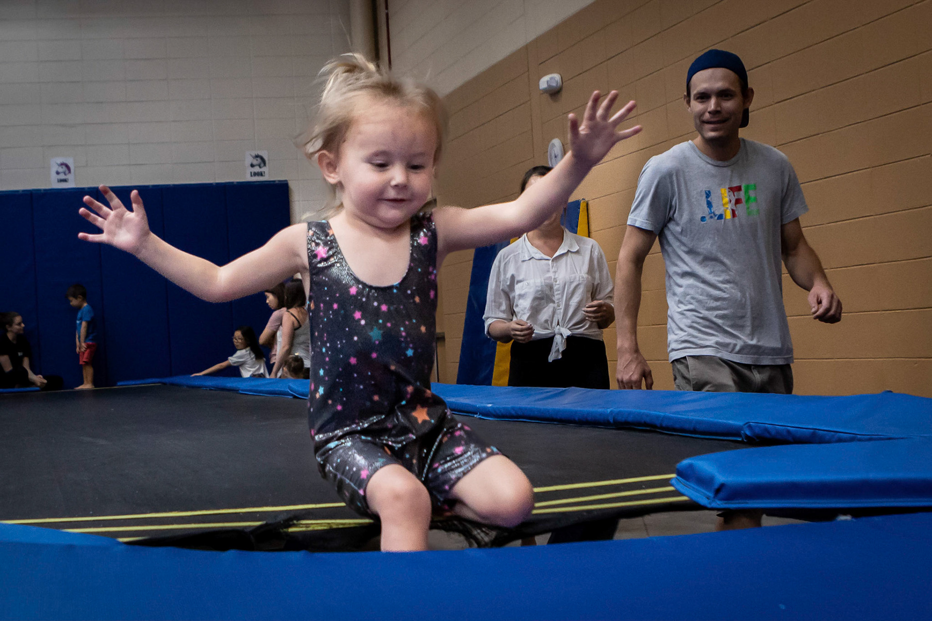 Coming in for a soft landing on the trampoline