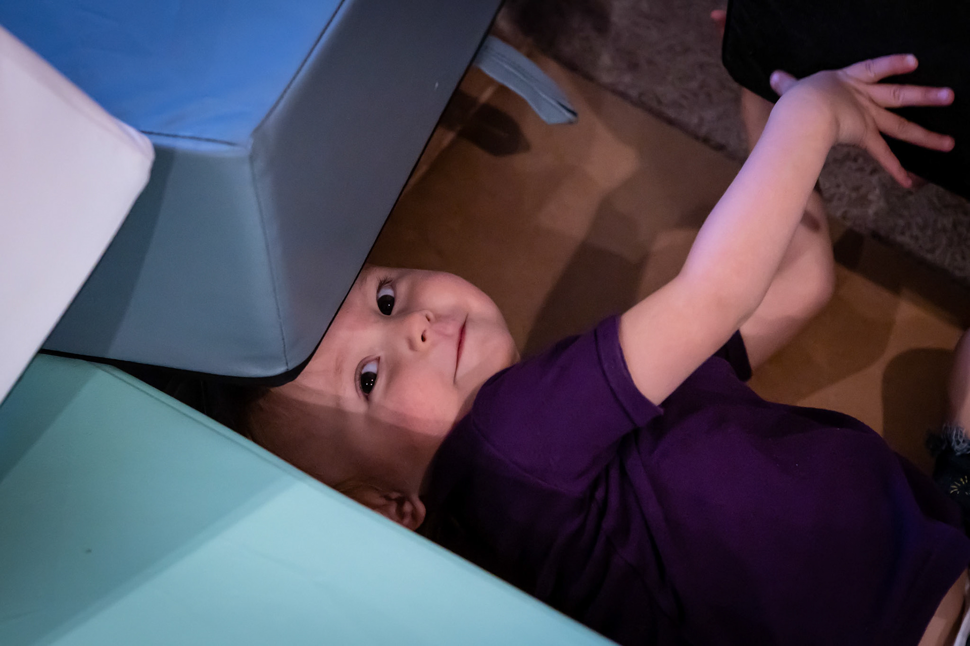 Burying herself in blocks.