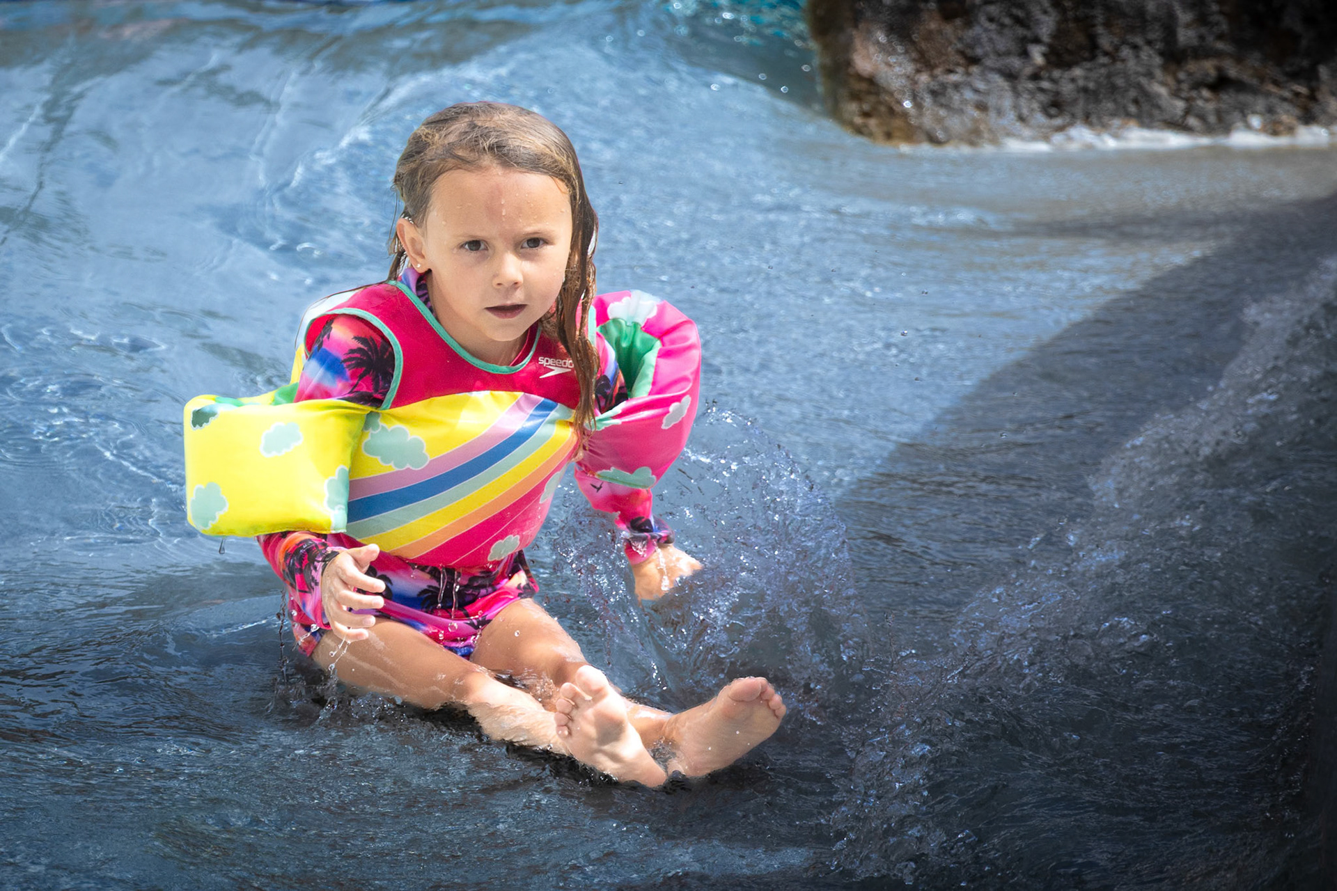Attacking the water slide circuit at the Grand Wailea pool