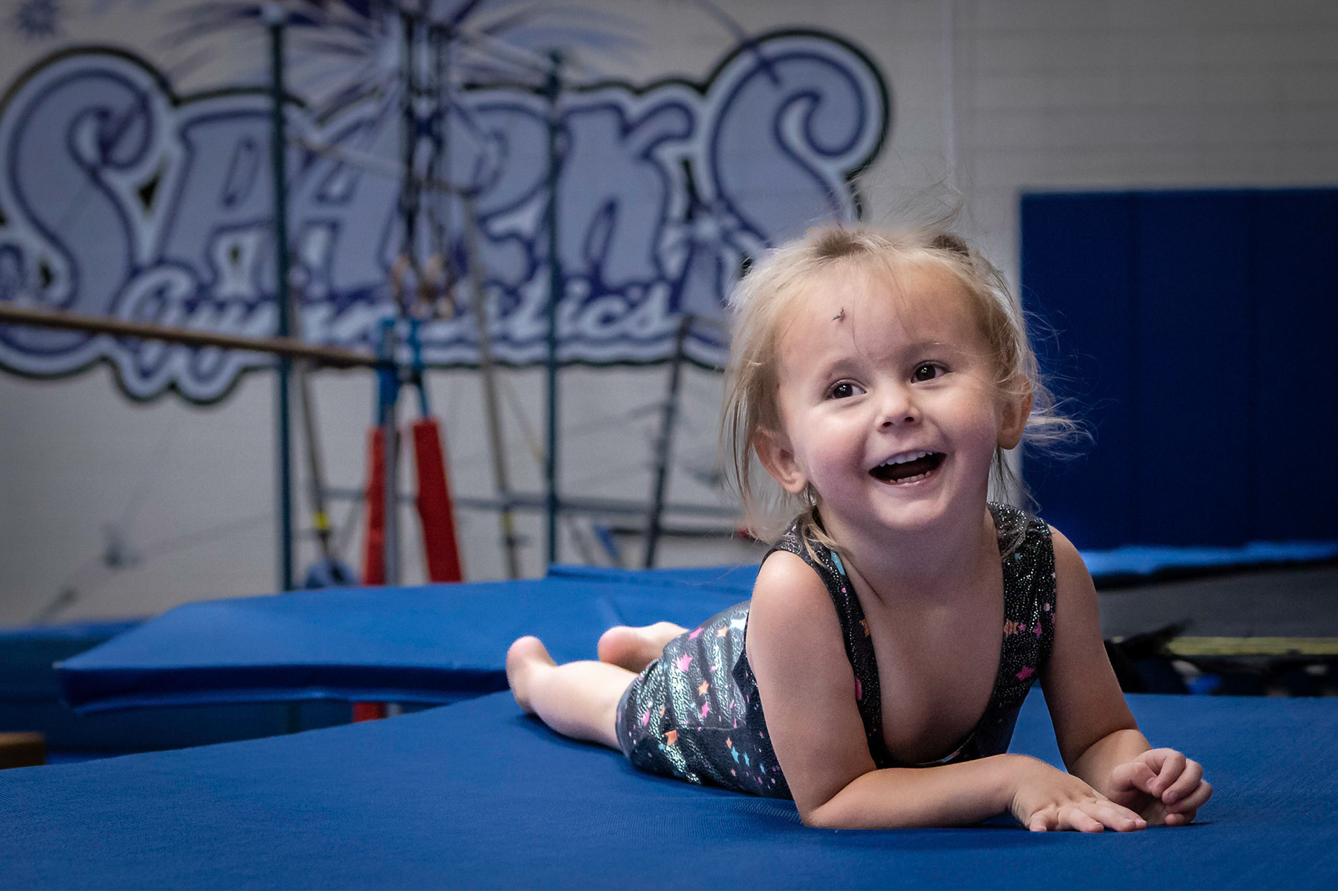 Celebrating a successful turn on the trampoline