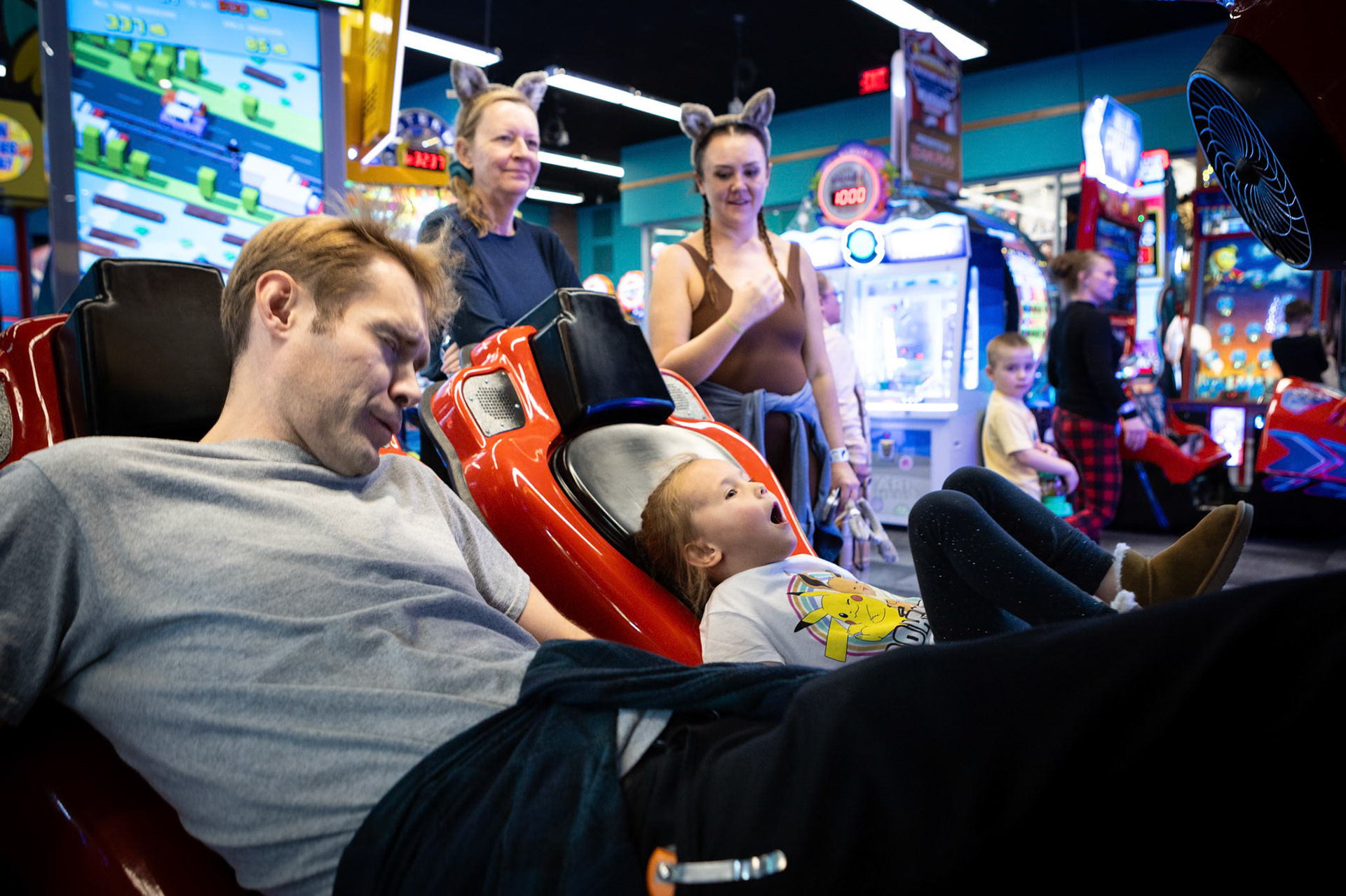 A thrilling ride with Dad on a virtual roller coaster at the Great Wolf Lodge in Colorado Springs