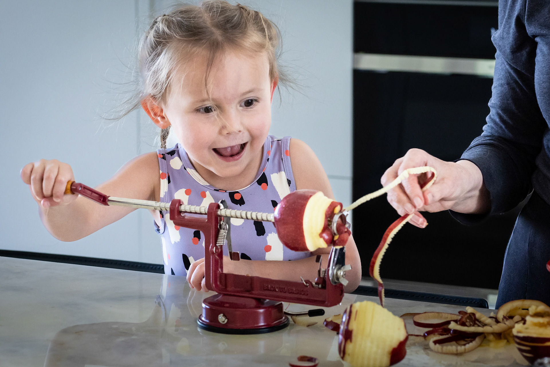 Peeling apples for the first time with Me-me