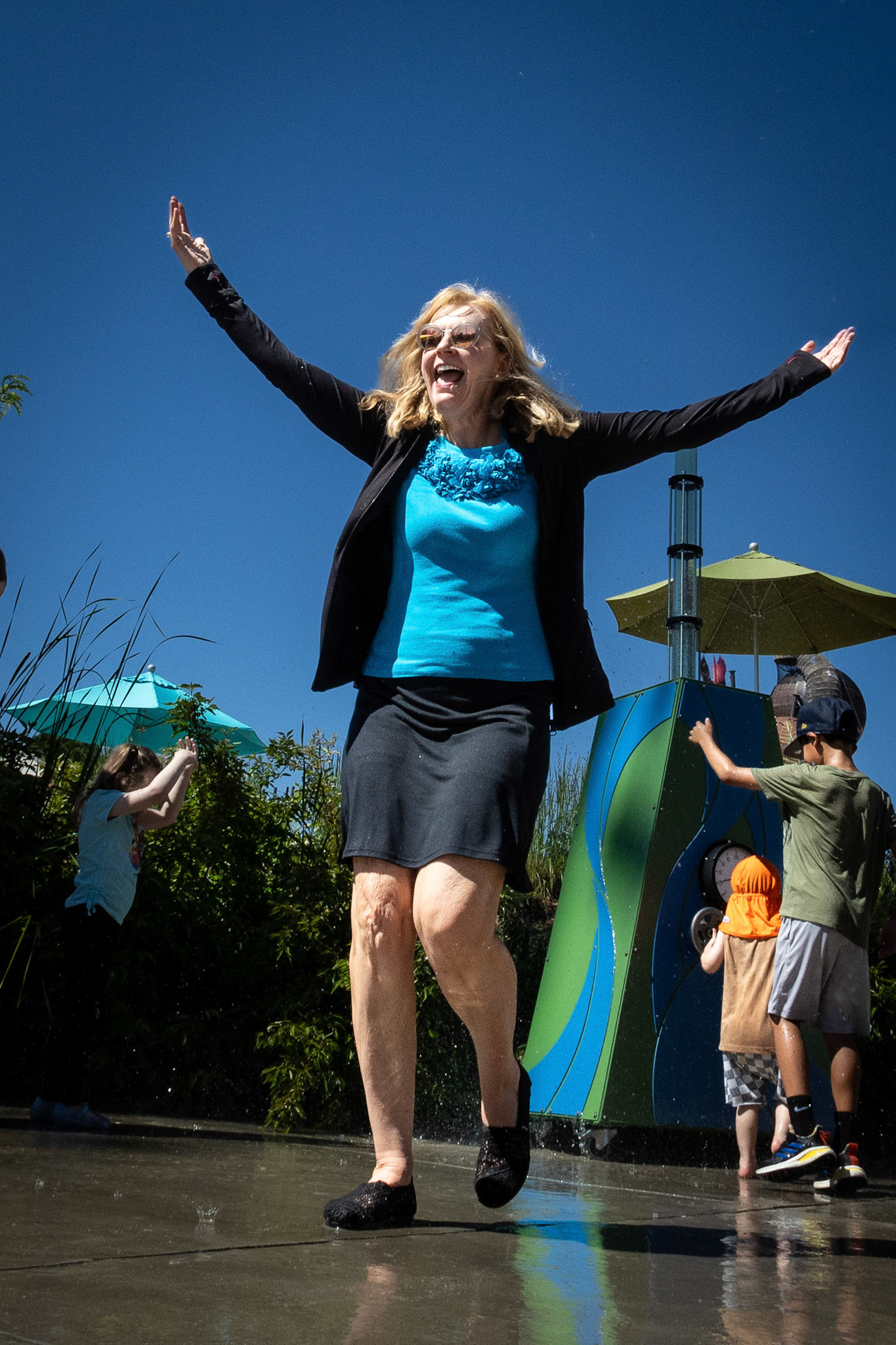 Enjoying the water cannon at Children's Museum with Me-Me