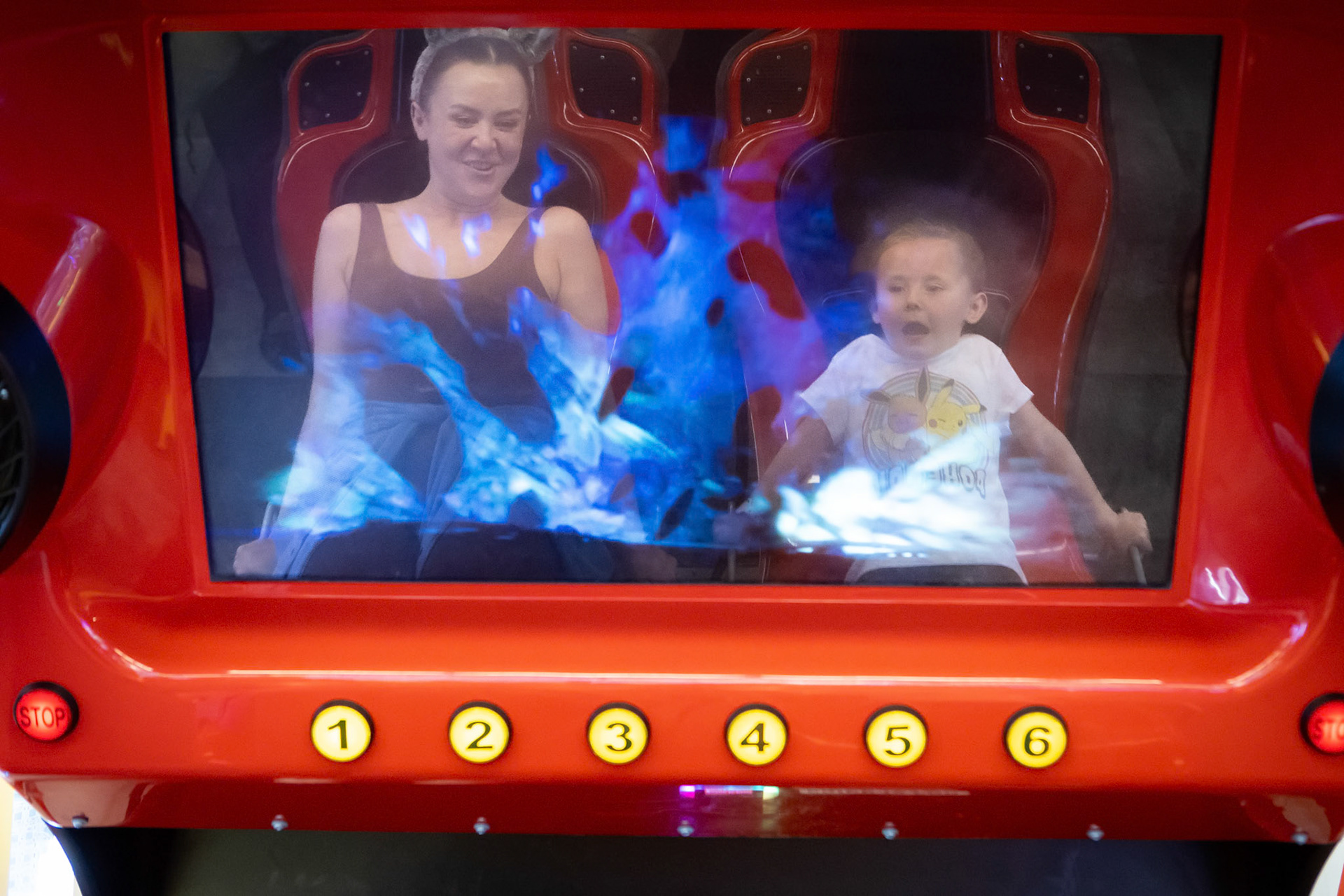 A thrilling ride with Mom on a virtual roller coaster at the Great Wolf Lodge in Colorado Springs