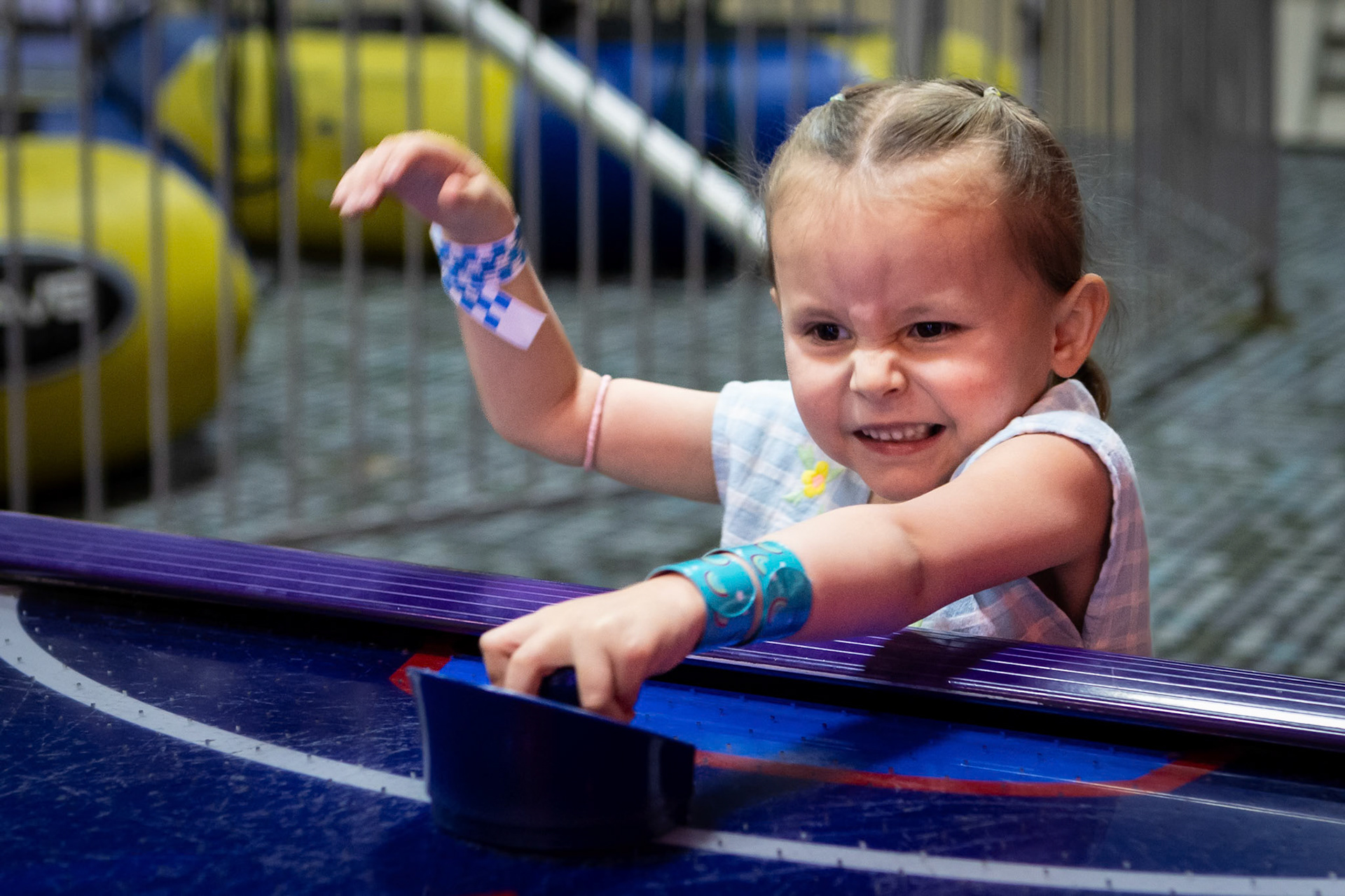 An intense game of air hockey at Family Sports Center