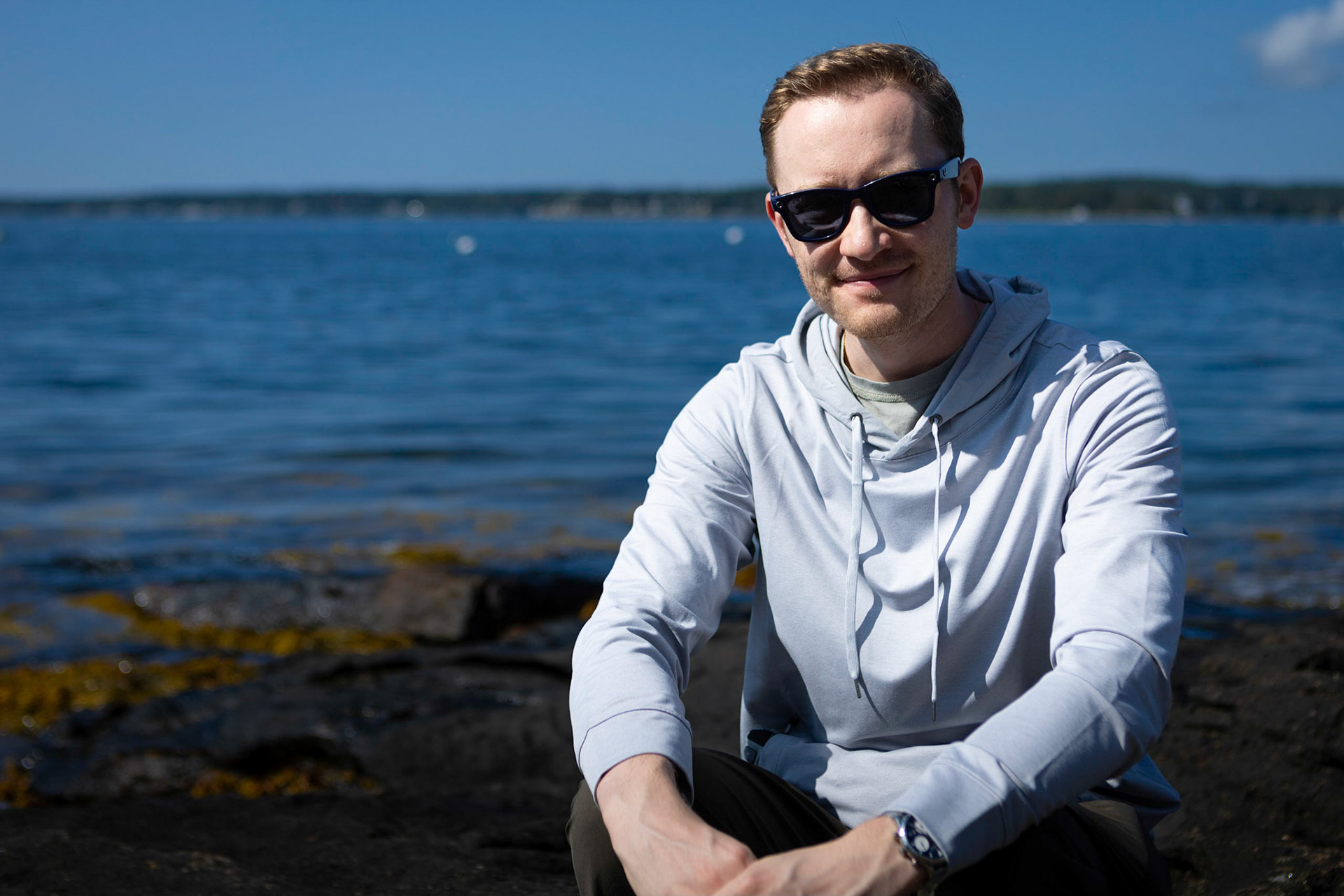 Taking a break on the shorreline in Boothbay Harbor, Maine