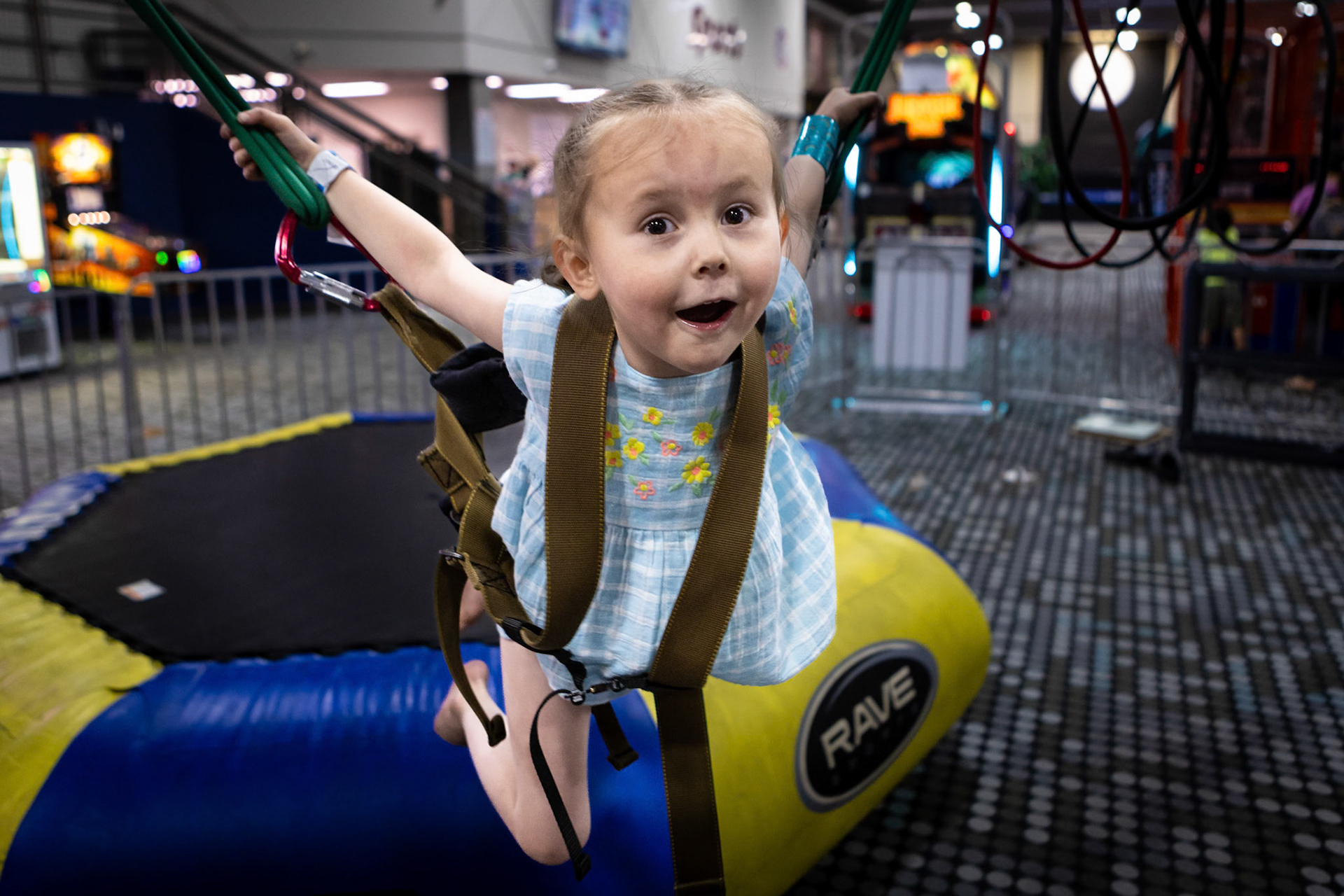 Over the edge on the bungee trampoline at Family Sports Center