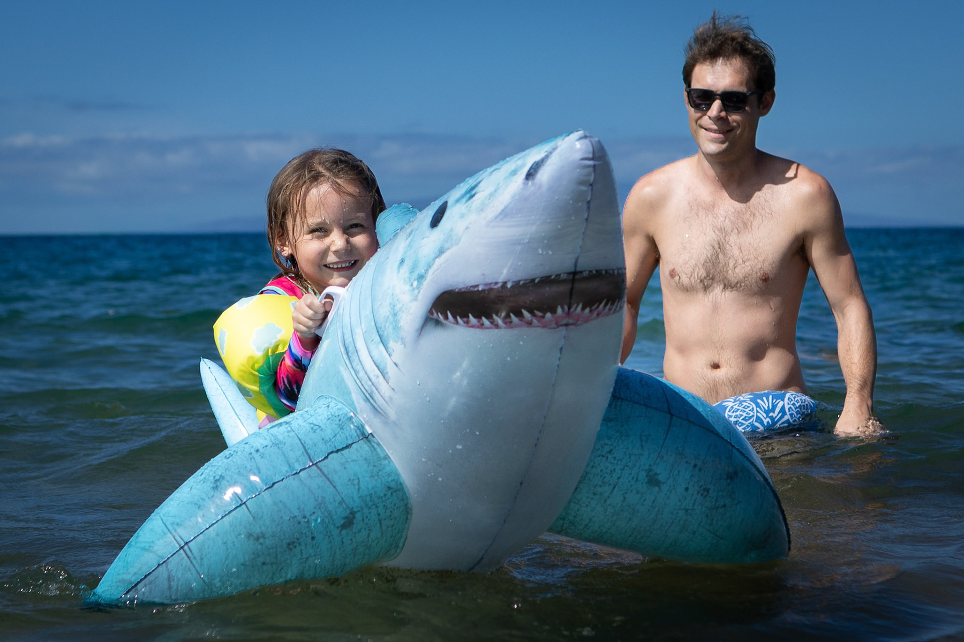 Showing Dad how to tame a shark