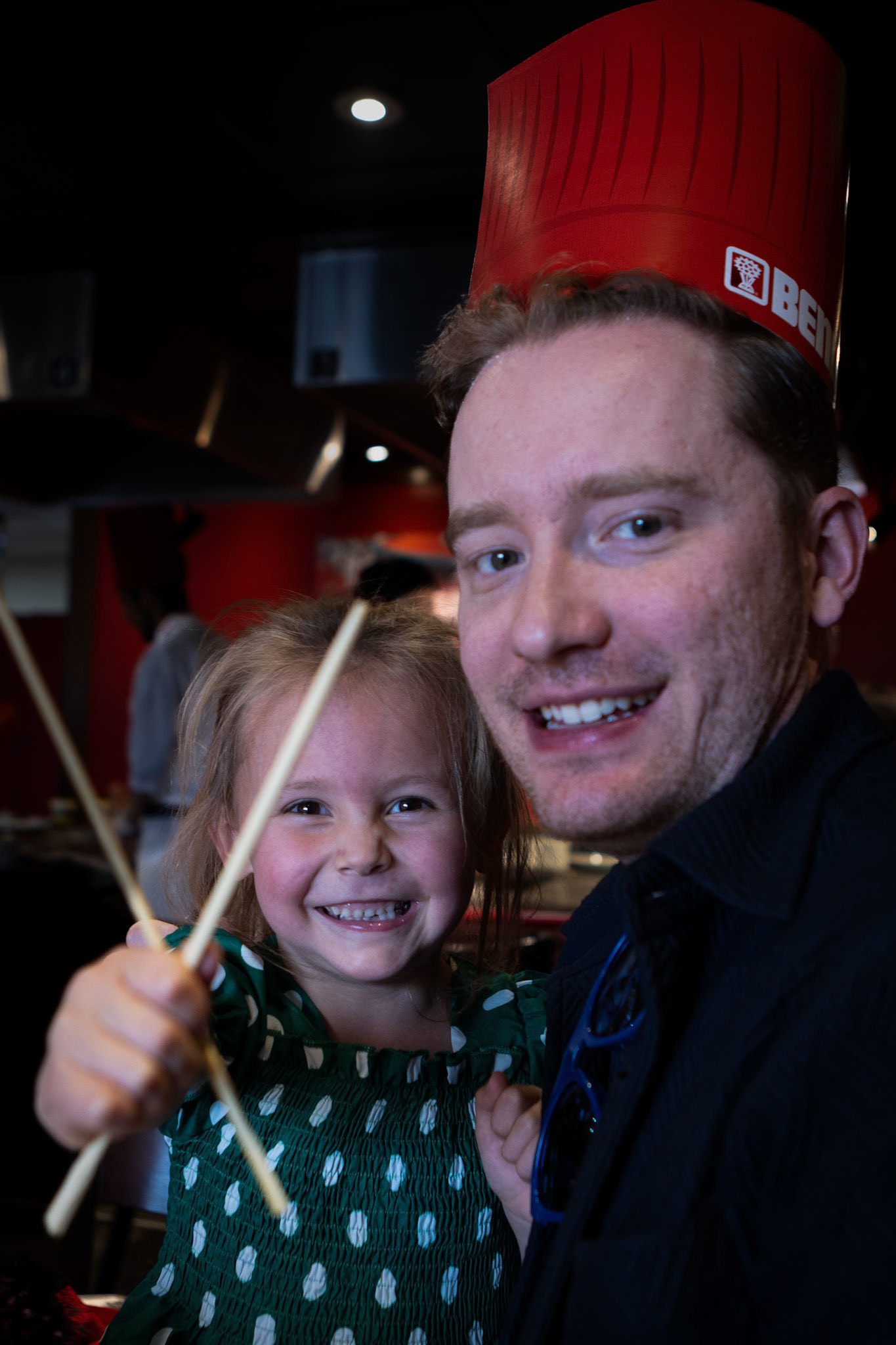 Goofing around with Uncle E at Benihana