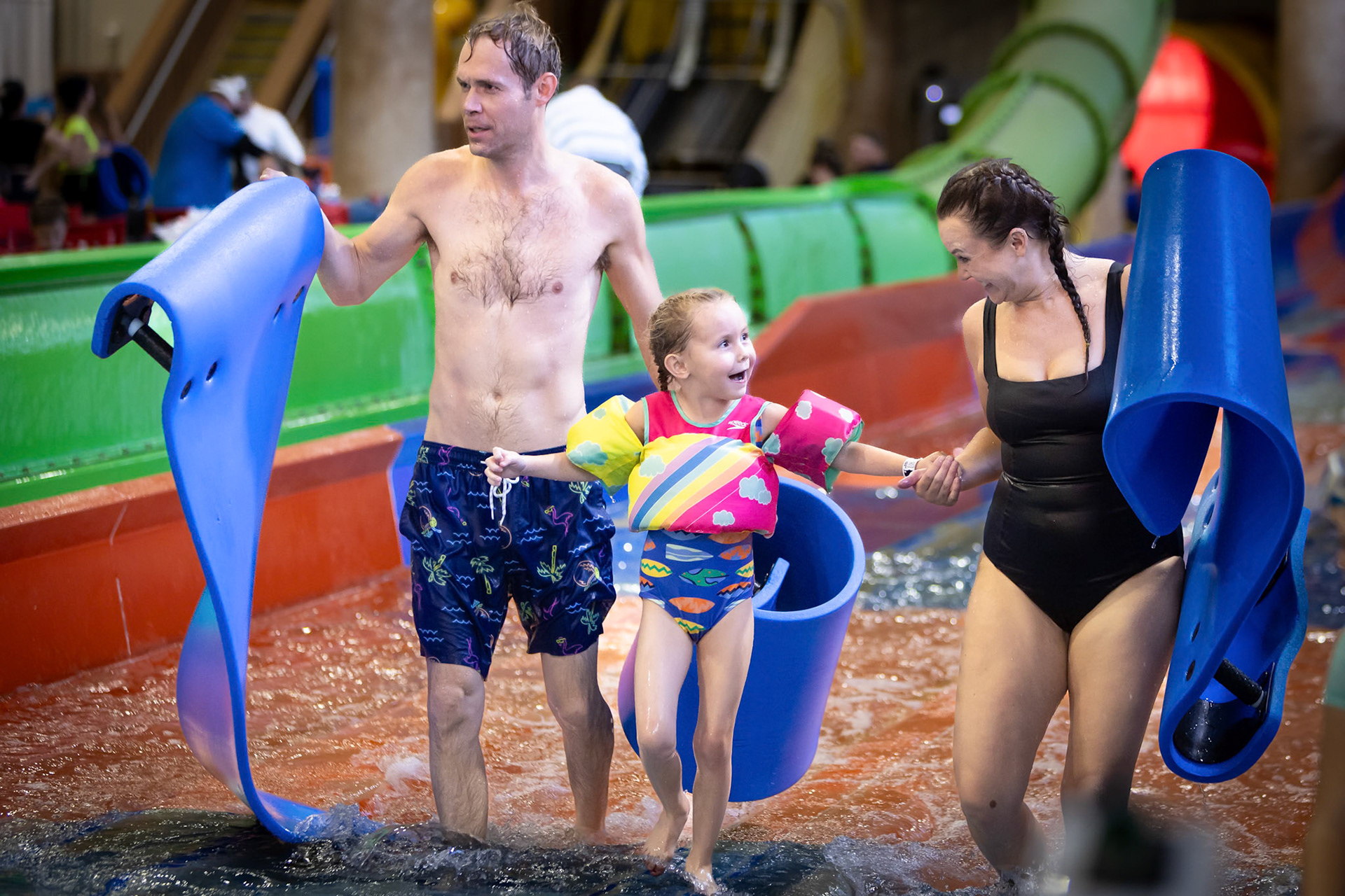 A family trip down the water slide at the Great Wolf Lodge in Colorado Springs