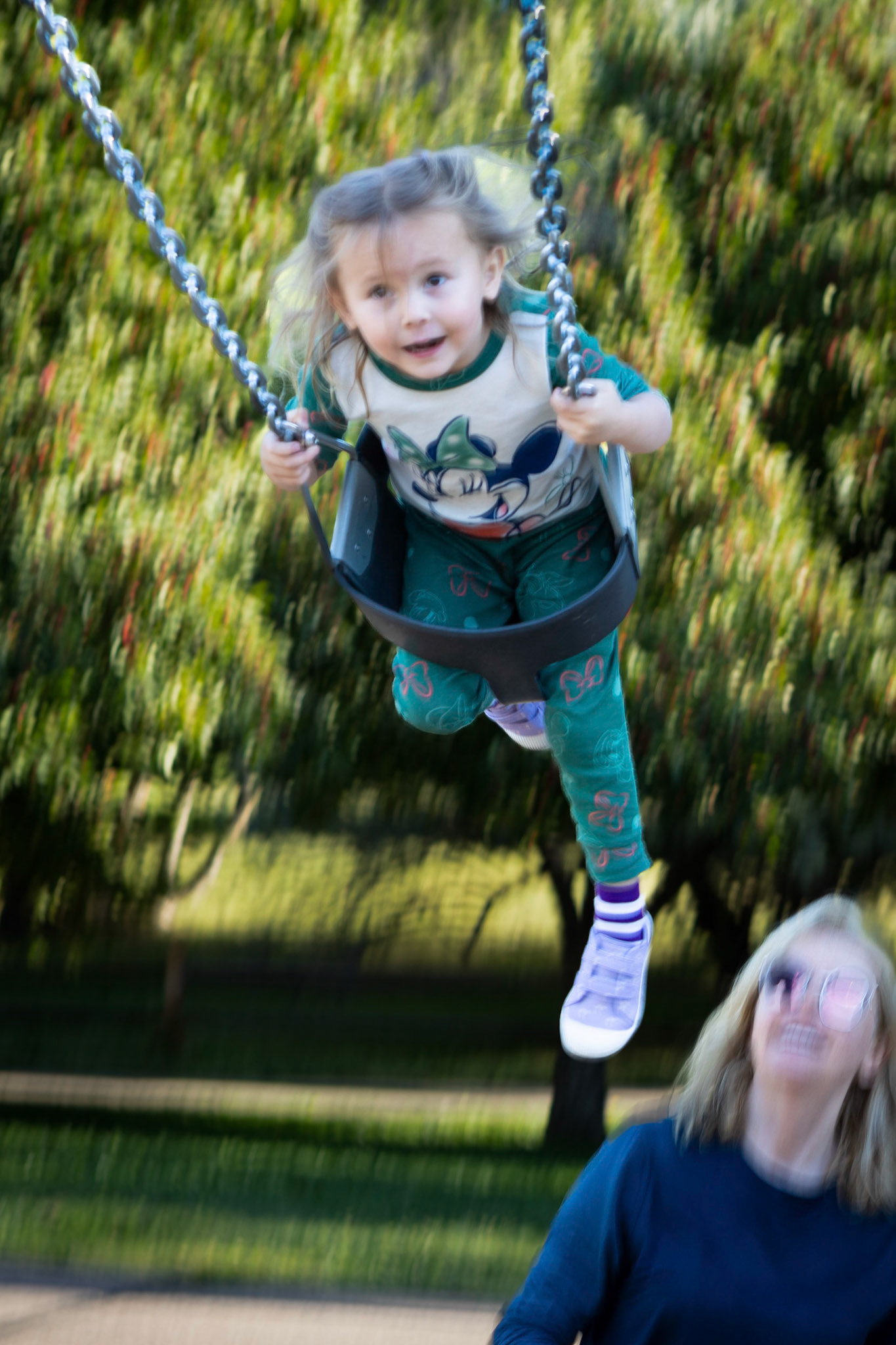 An early morning on the swing set with Mimi in Westlands Park