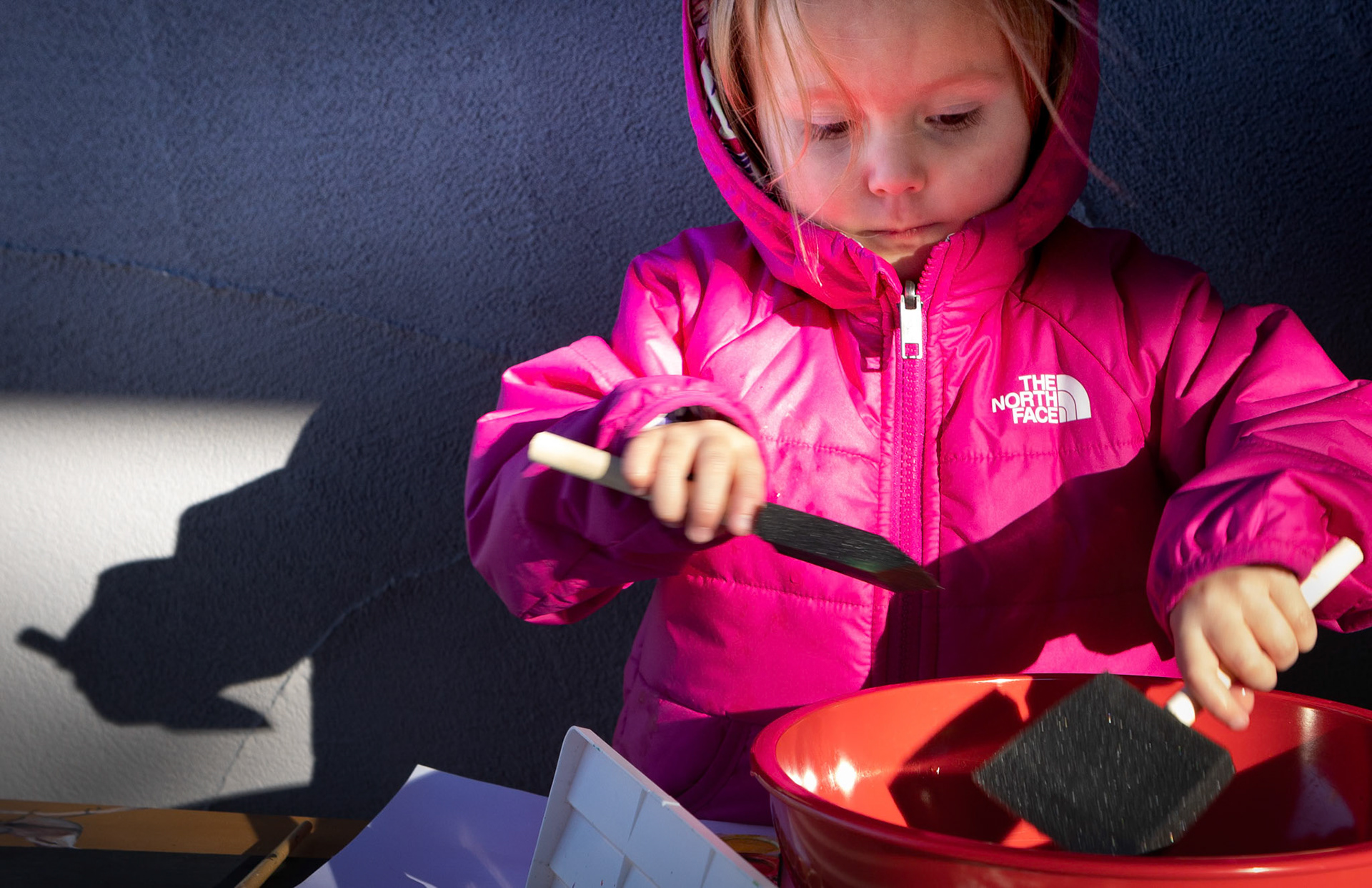 All bundled up for some outdoor art work on a chilly afternoon