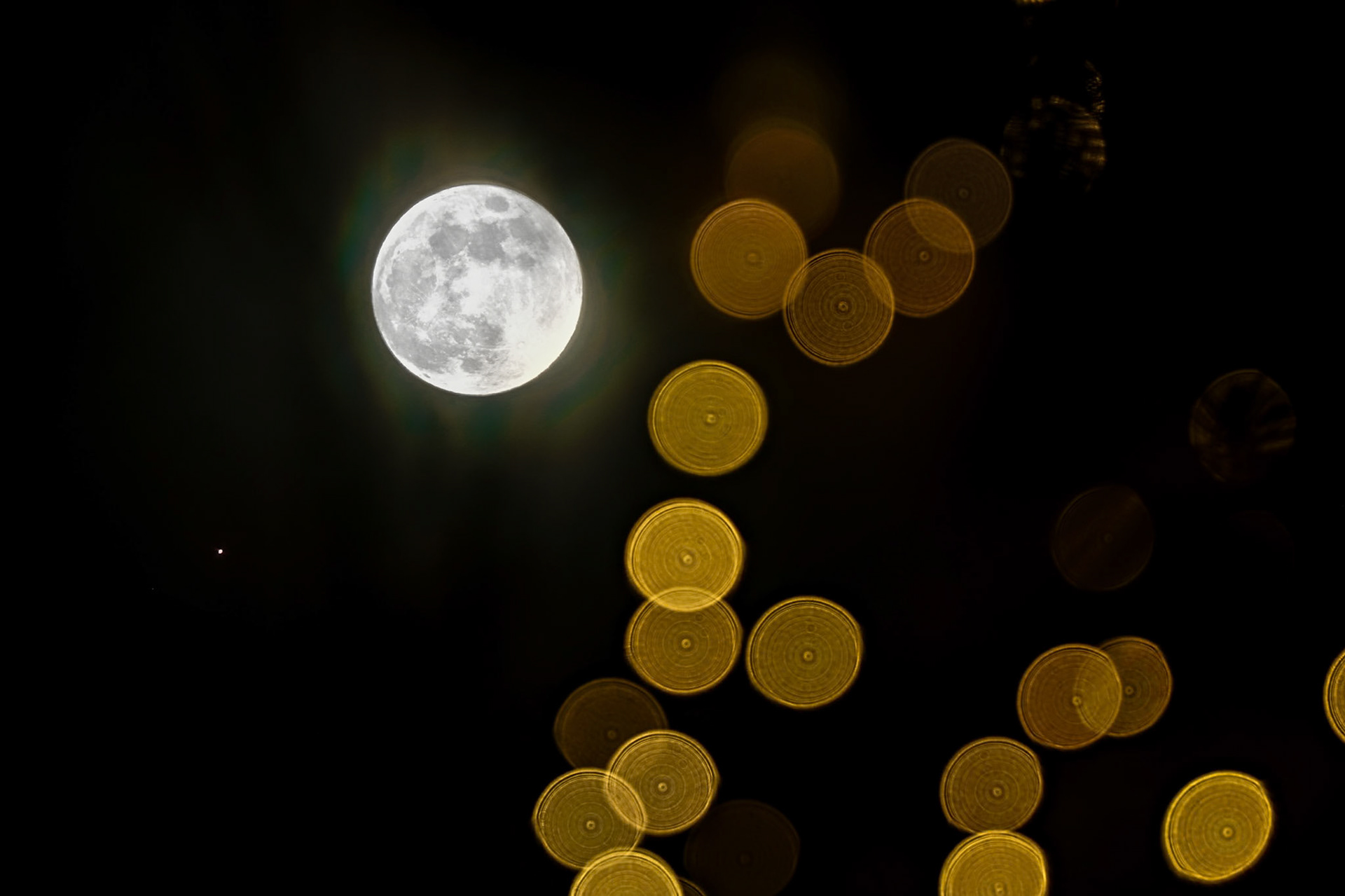 Holiday lights are upstaged by a lunar occultation of Mars