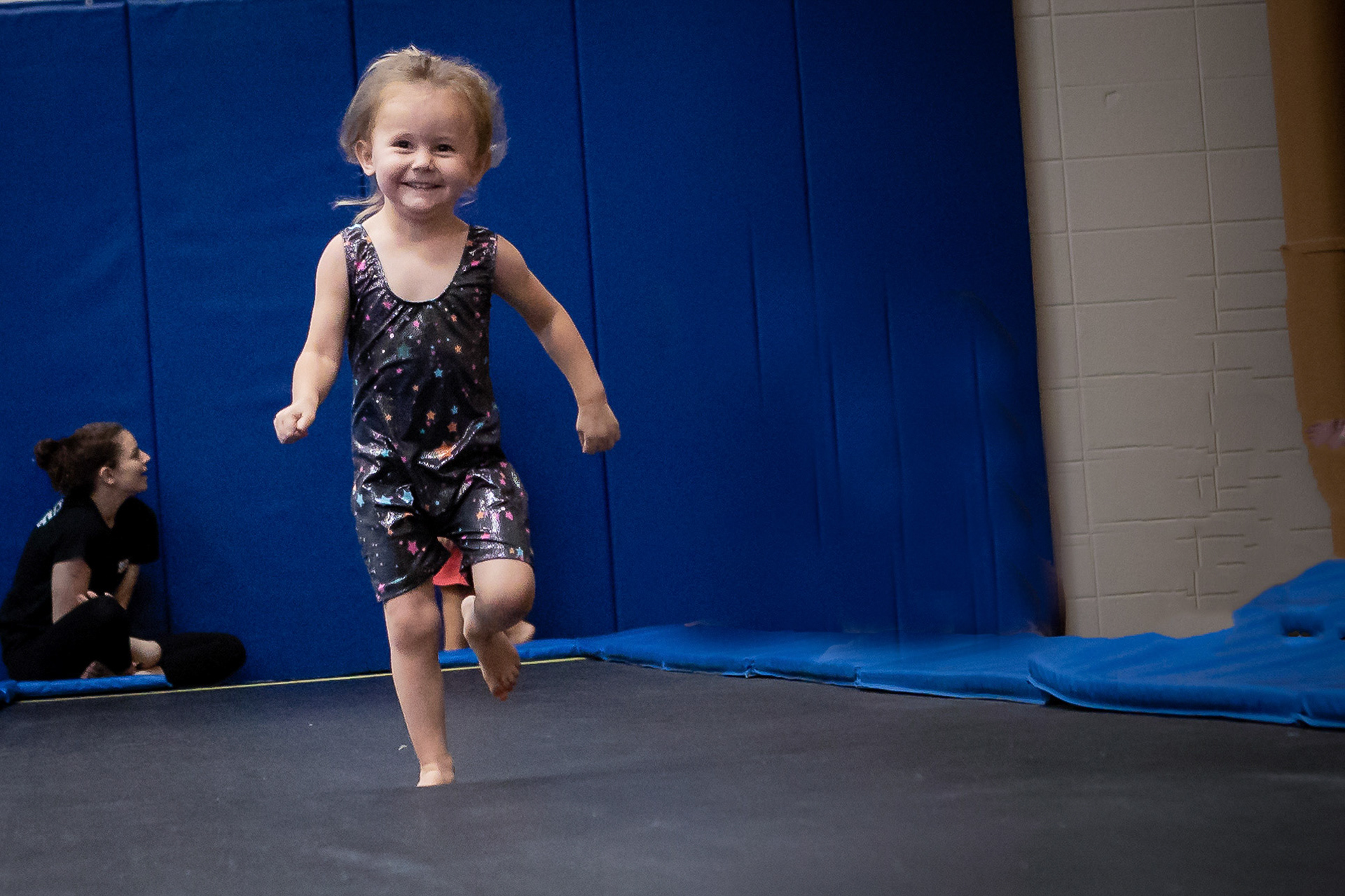 Taking a turn on the trampoline